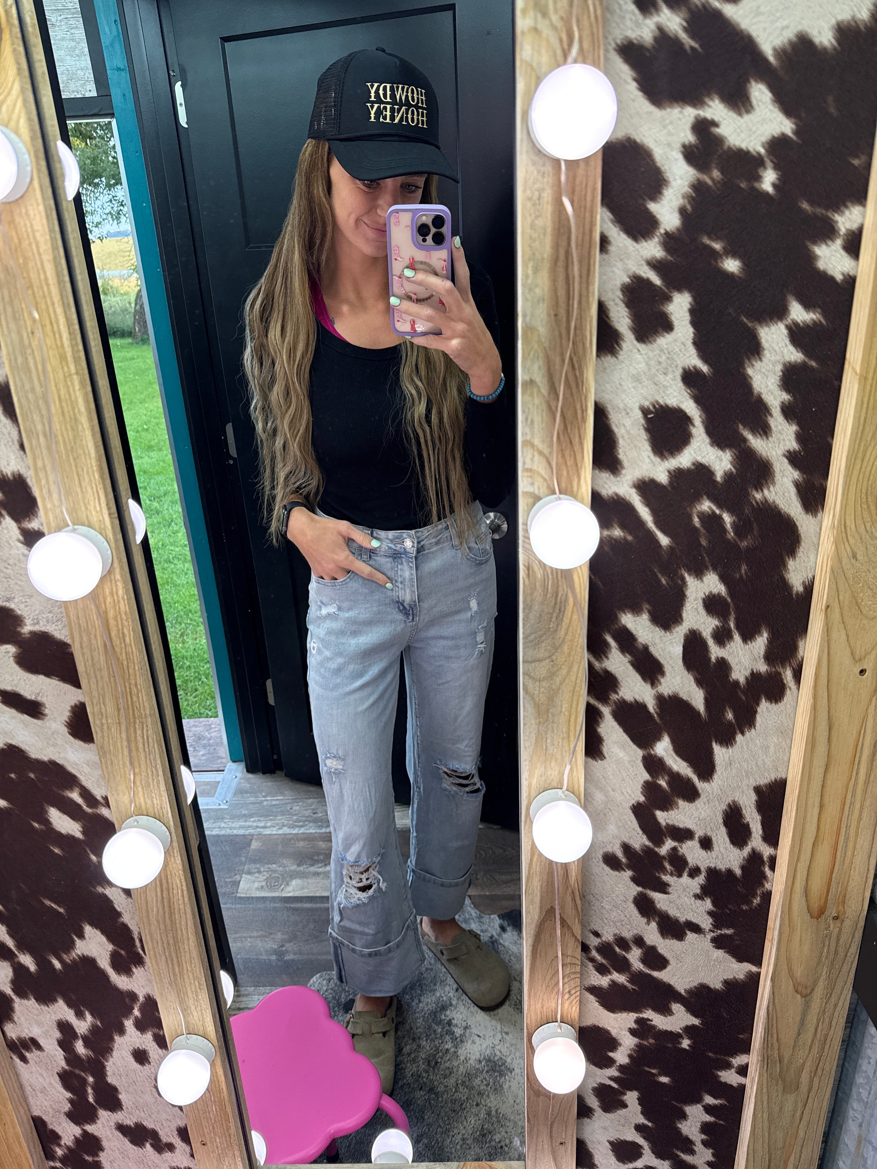 Light Wash Distressed Flare Jeans