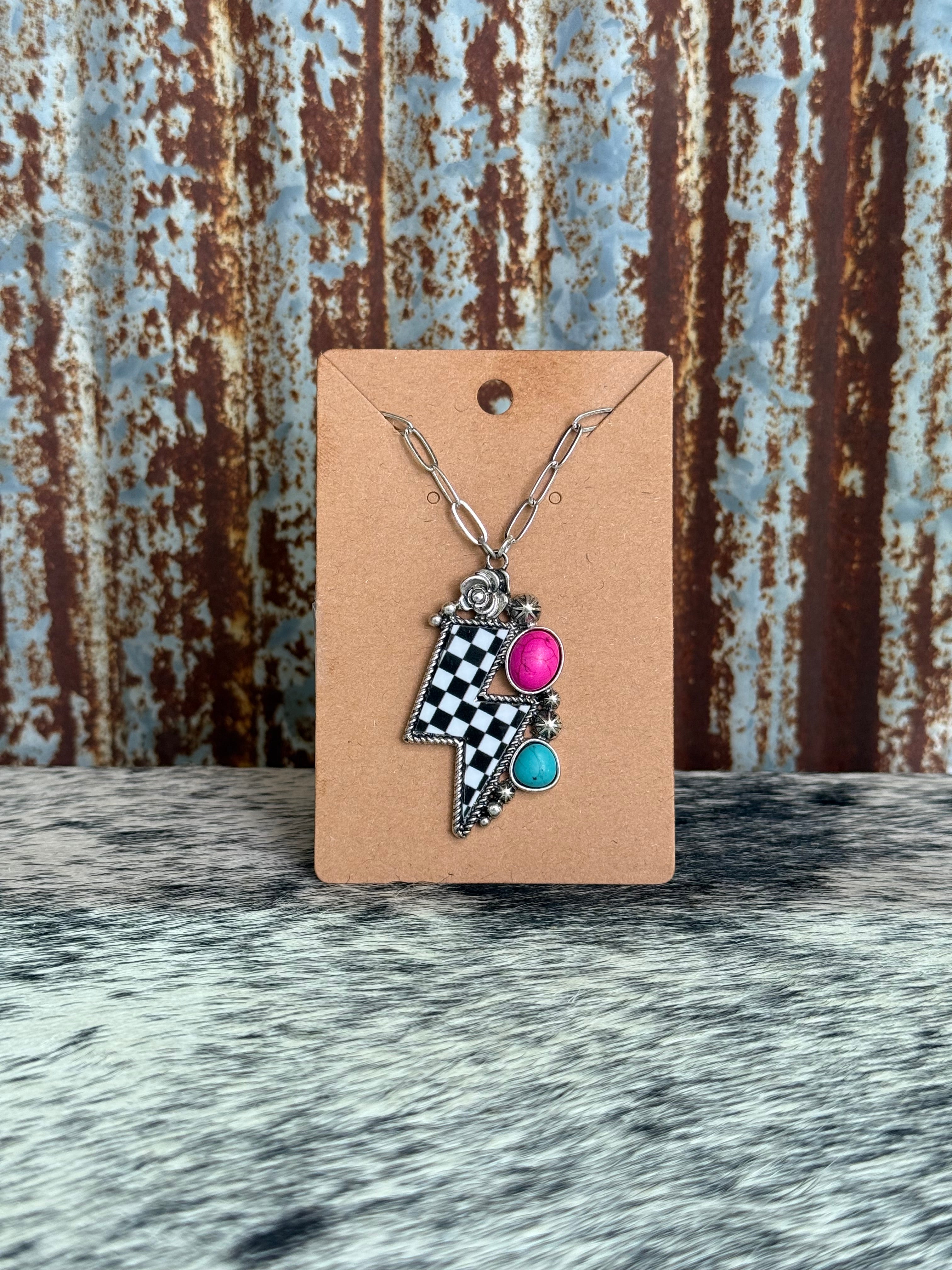 Checkered Lightning Necklace