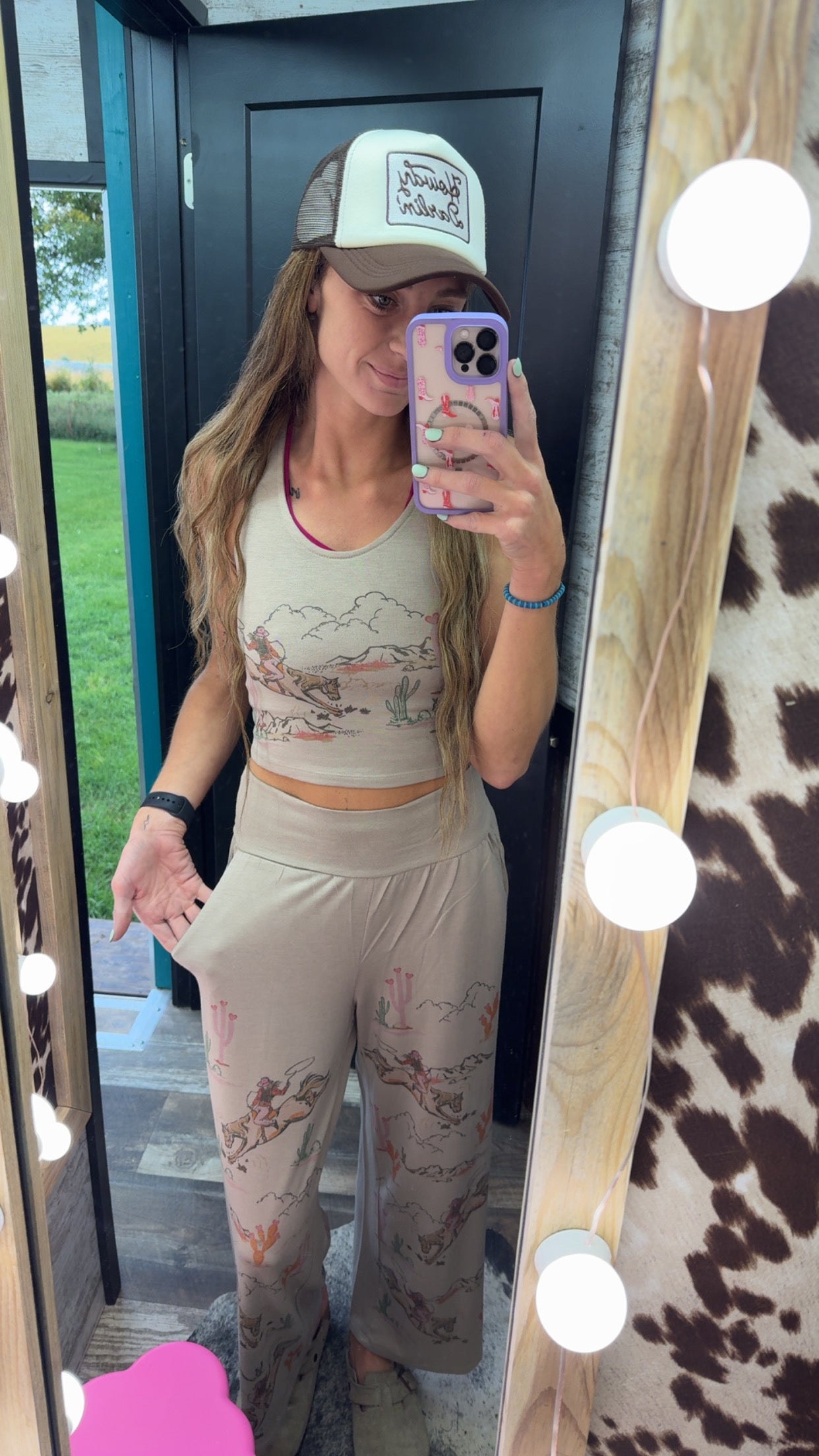 Cowgirl crop tank top and maximized pants set