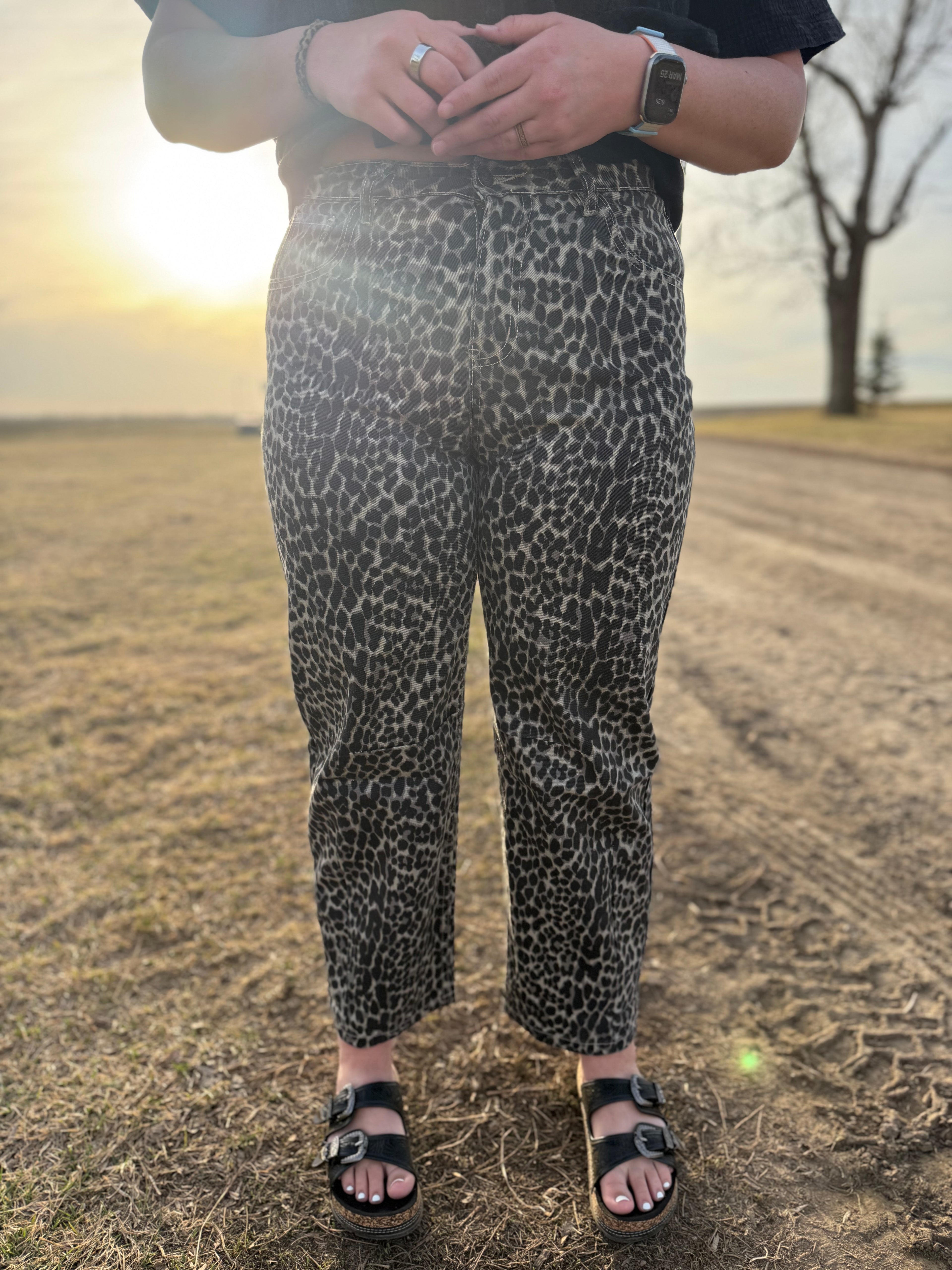 Leopard Print Barrel Jeans