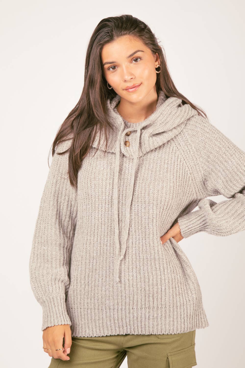 12W2946V-Oversized Balaclava Hoodie Soft Knit Sweater Top