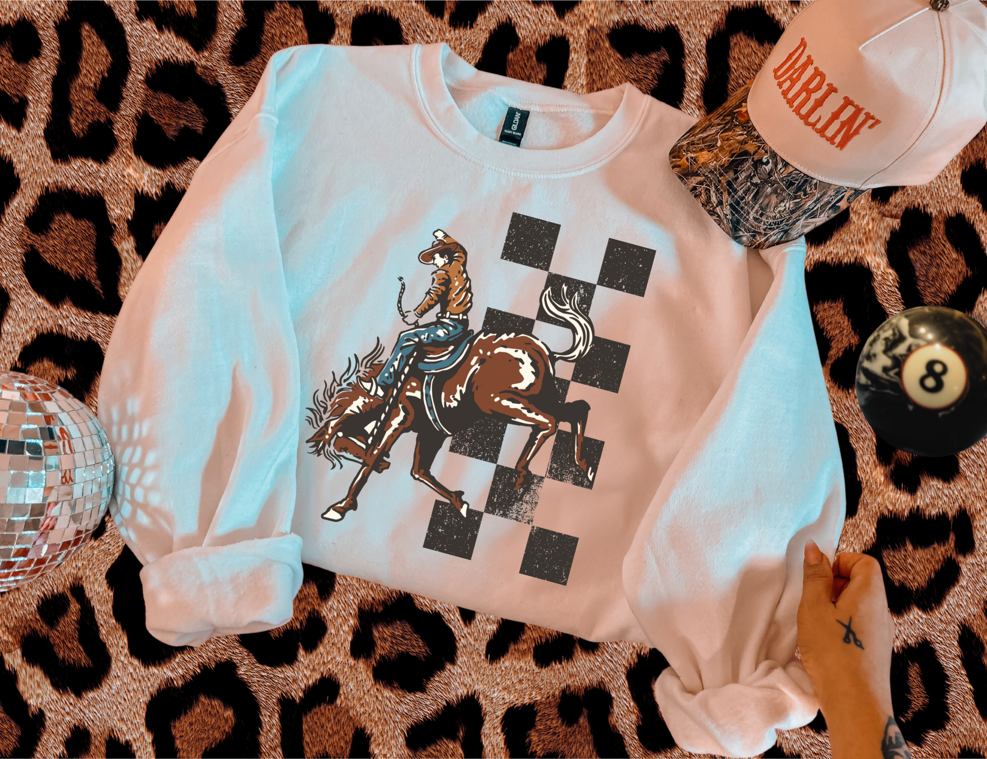 Checkered Cowboy Tee or Crewneck