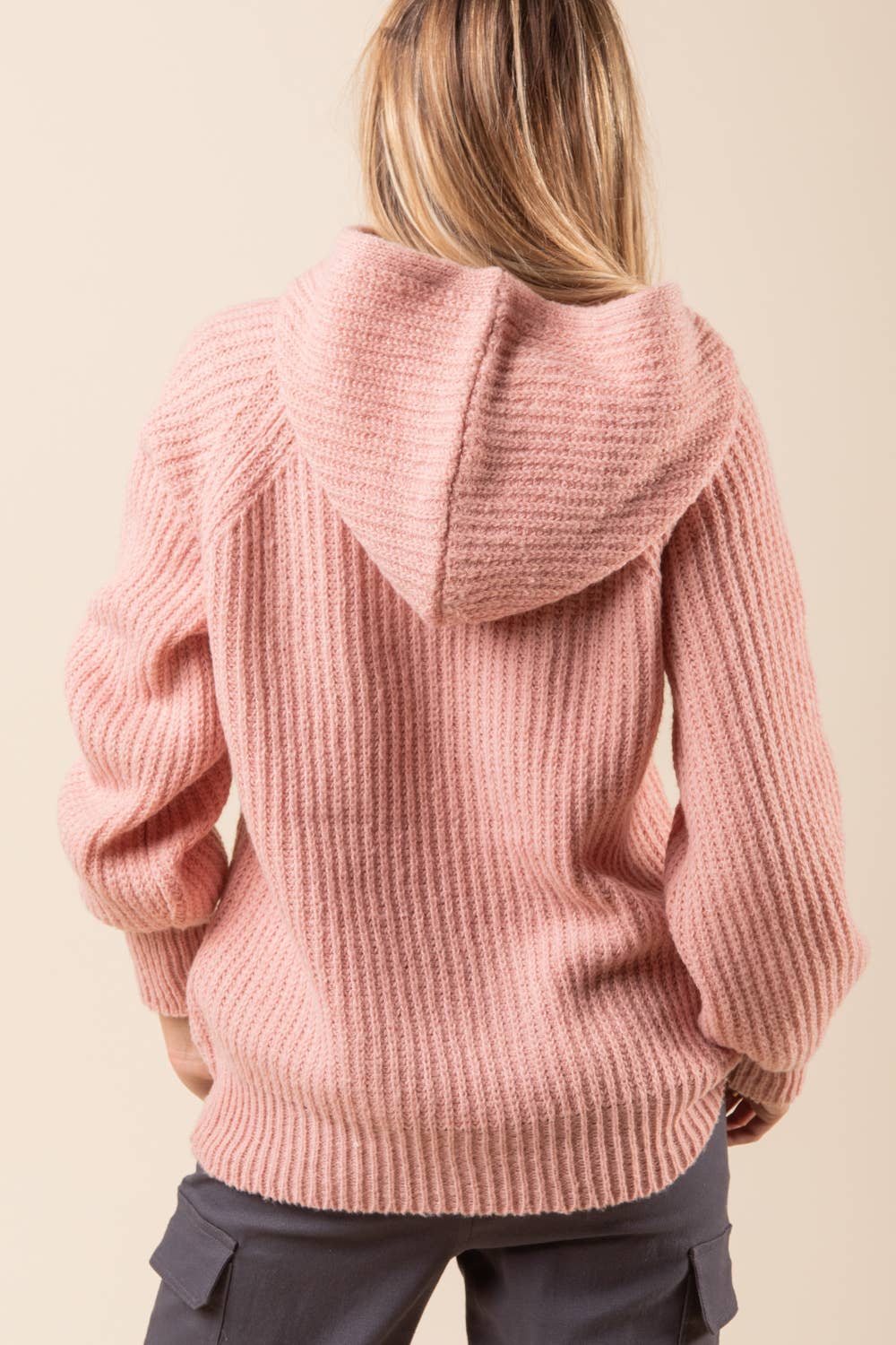 12W2946V-Oversized Balaclava Hoodie Soft Knit Sweater Top