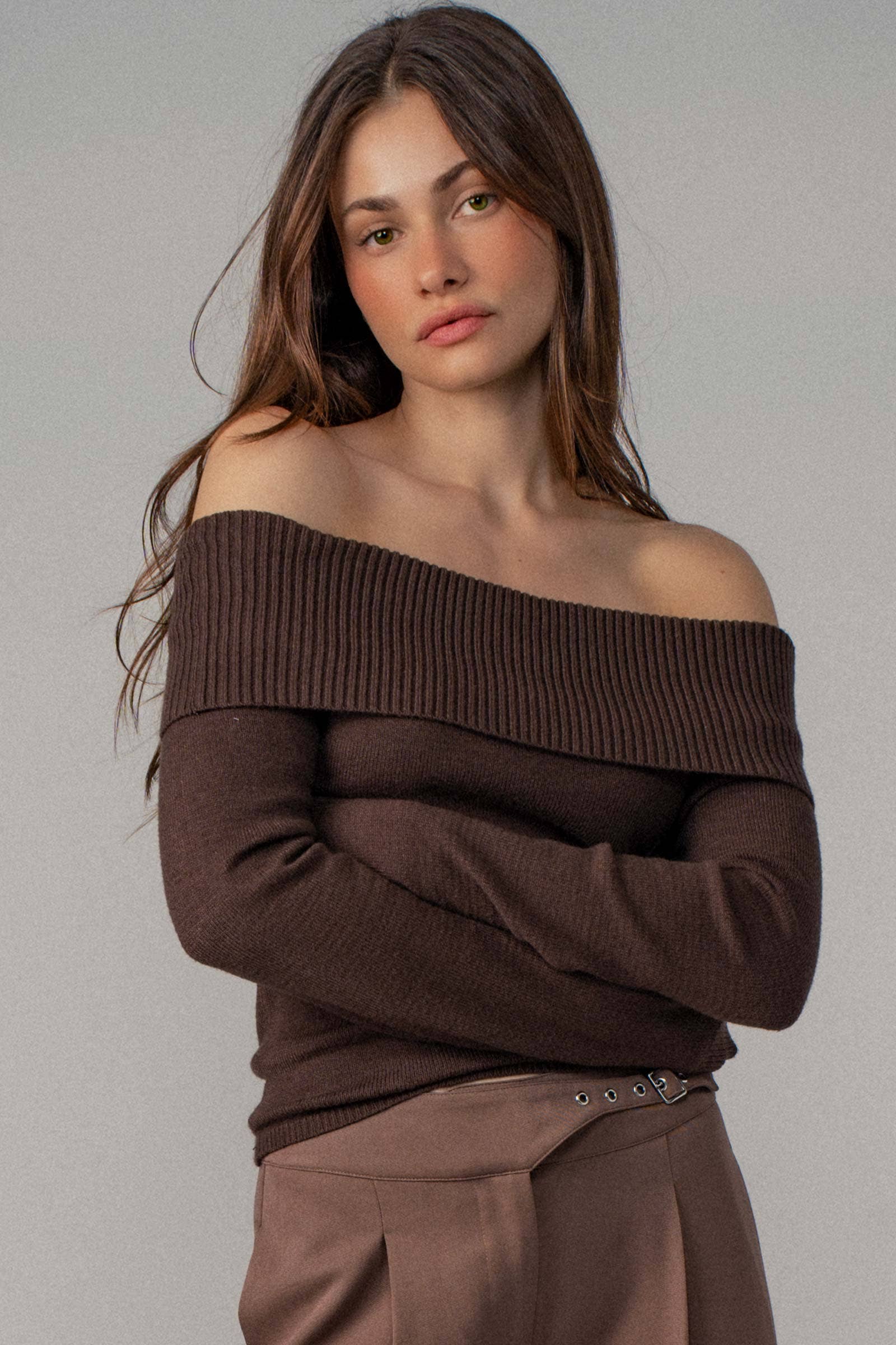 Ribbed Off-Shoulder Long Sleeve Sweater