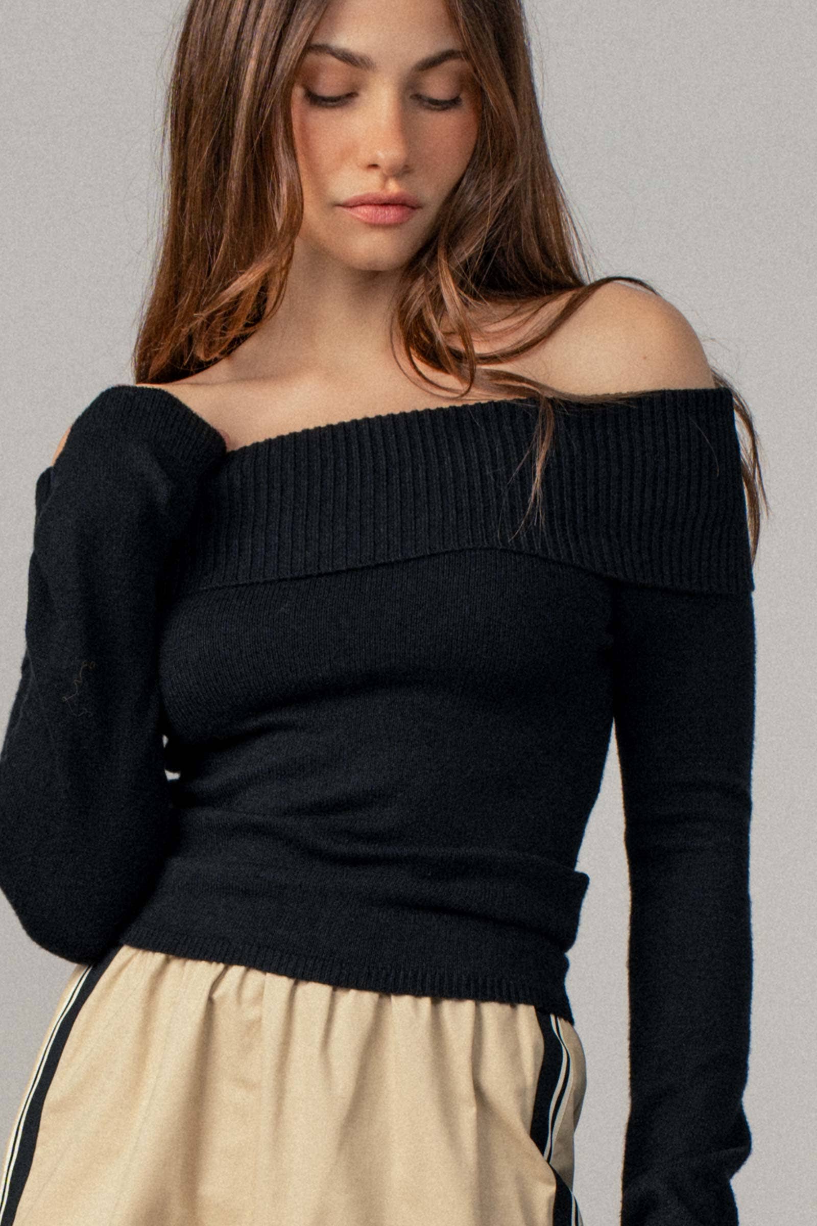 Ribbed Off-Shoulder Long Sleeve Sweater