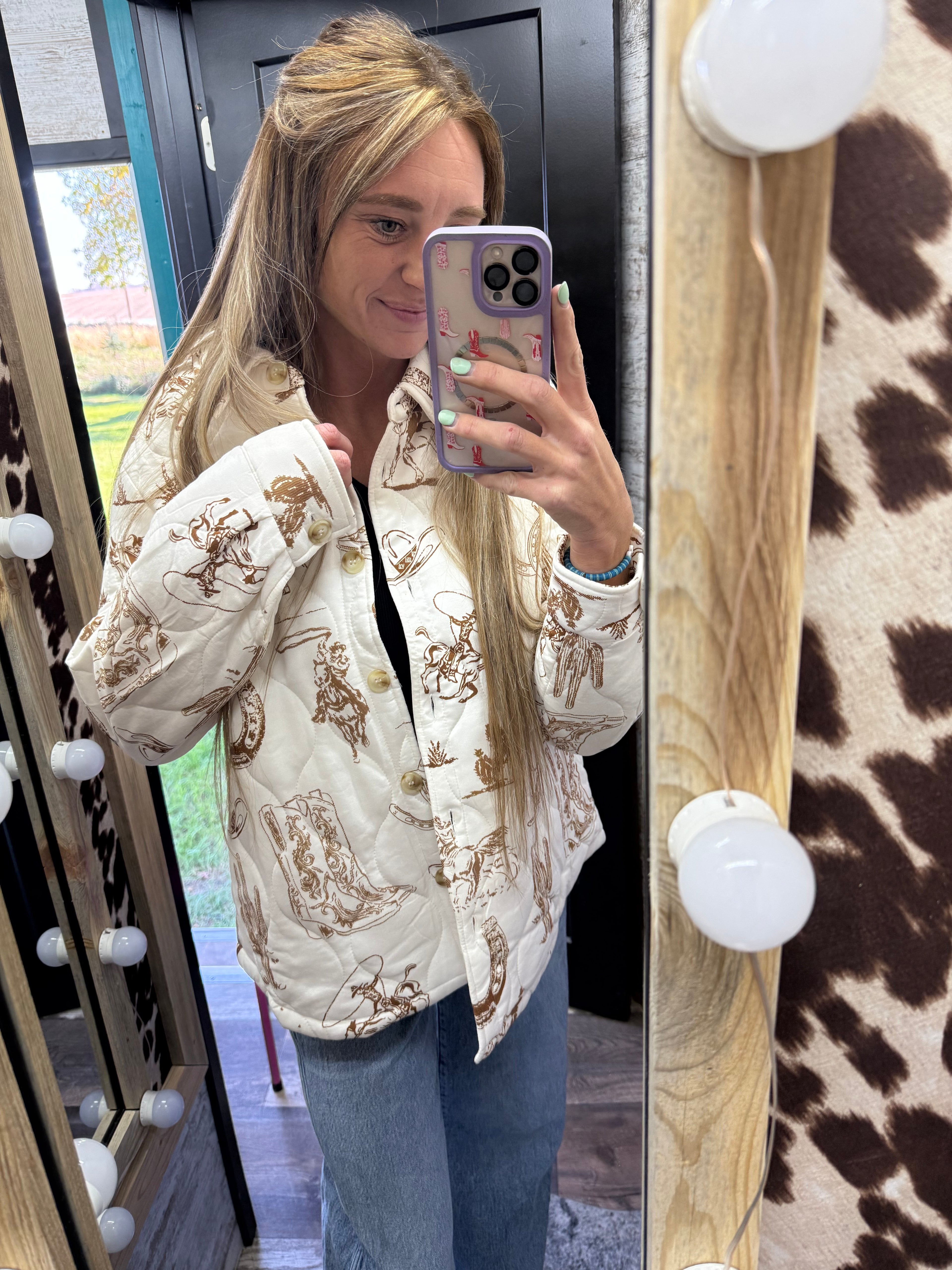 Western Printed Quilted Shacket