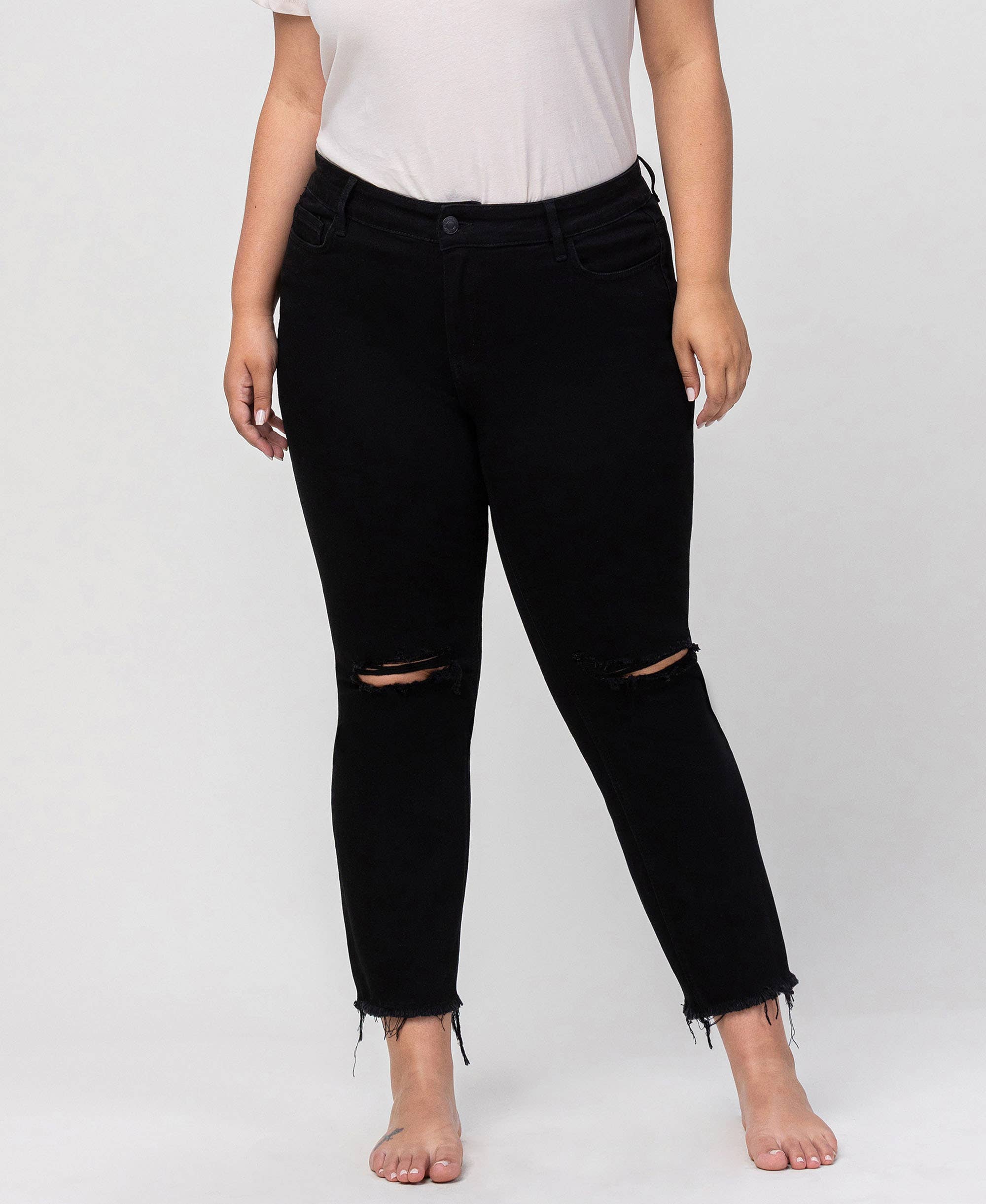 High rise straight with raw hem