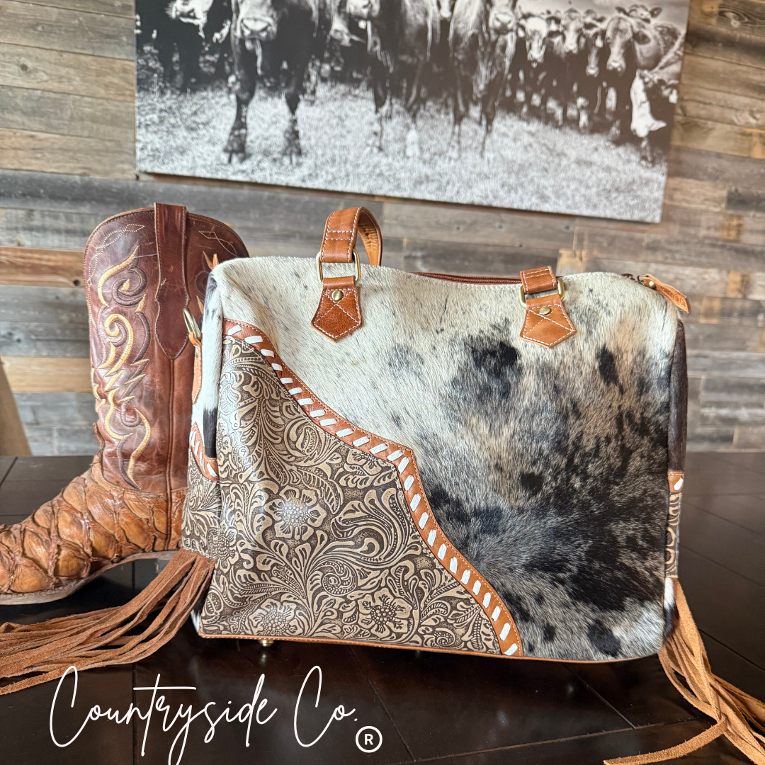 Tooled/ Leather Cowhide Bag