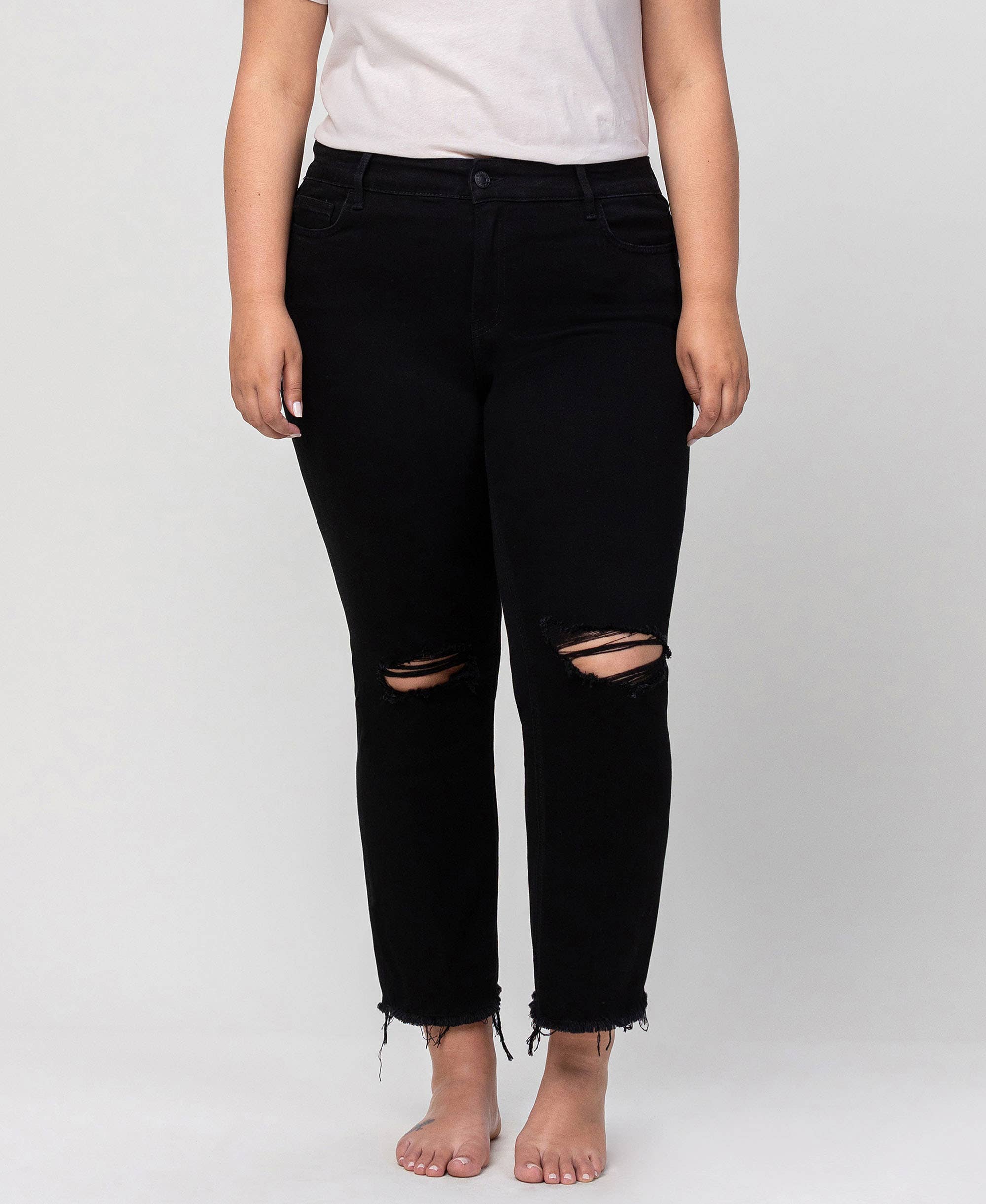 High rise straight with raw hem