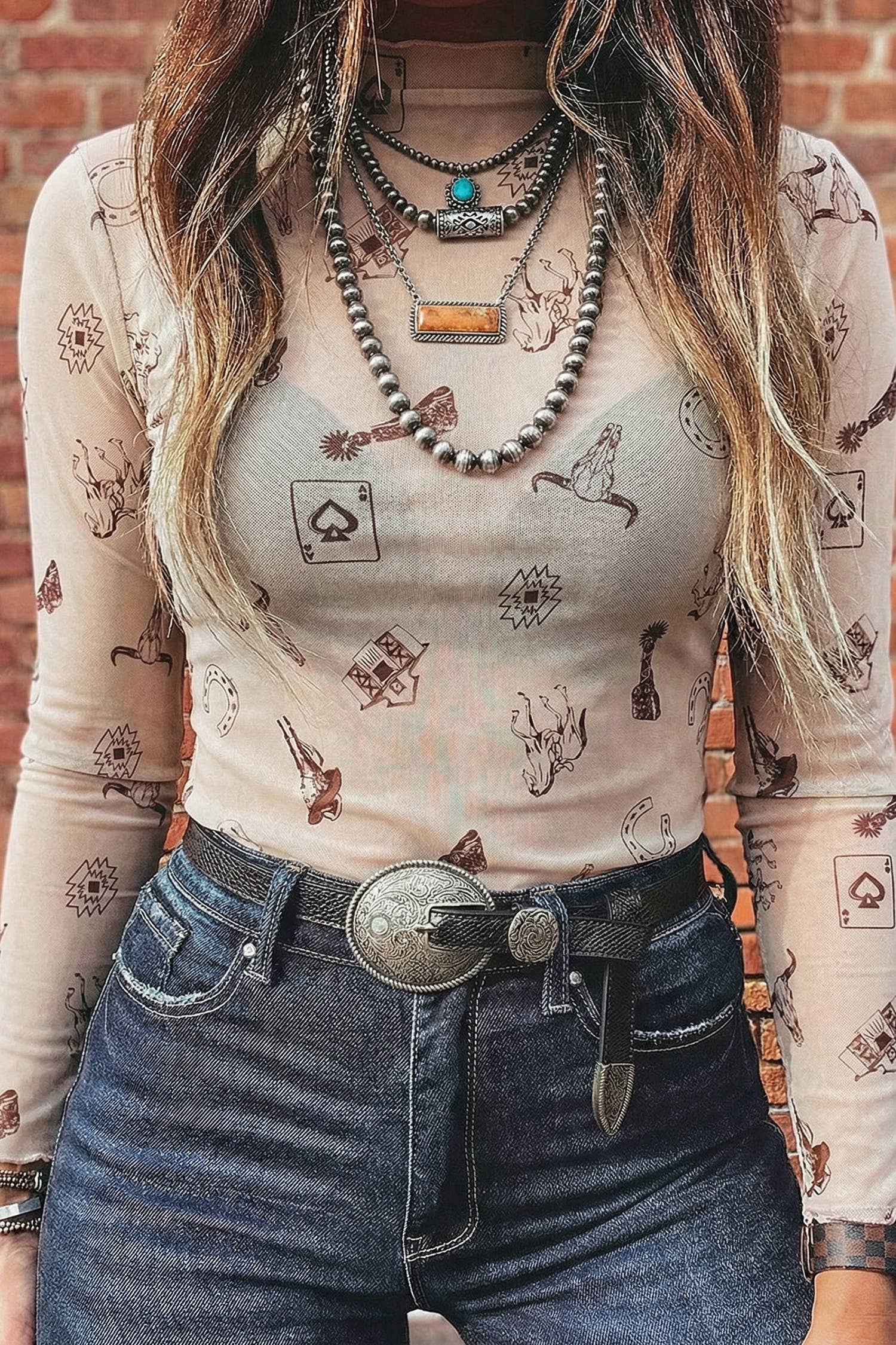 Western Mesh Mock Neck