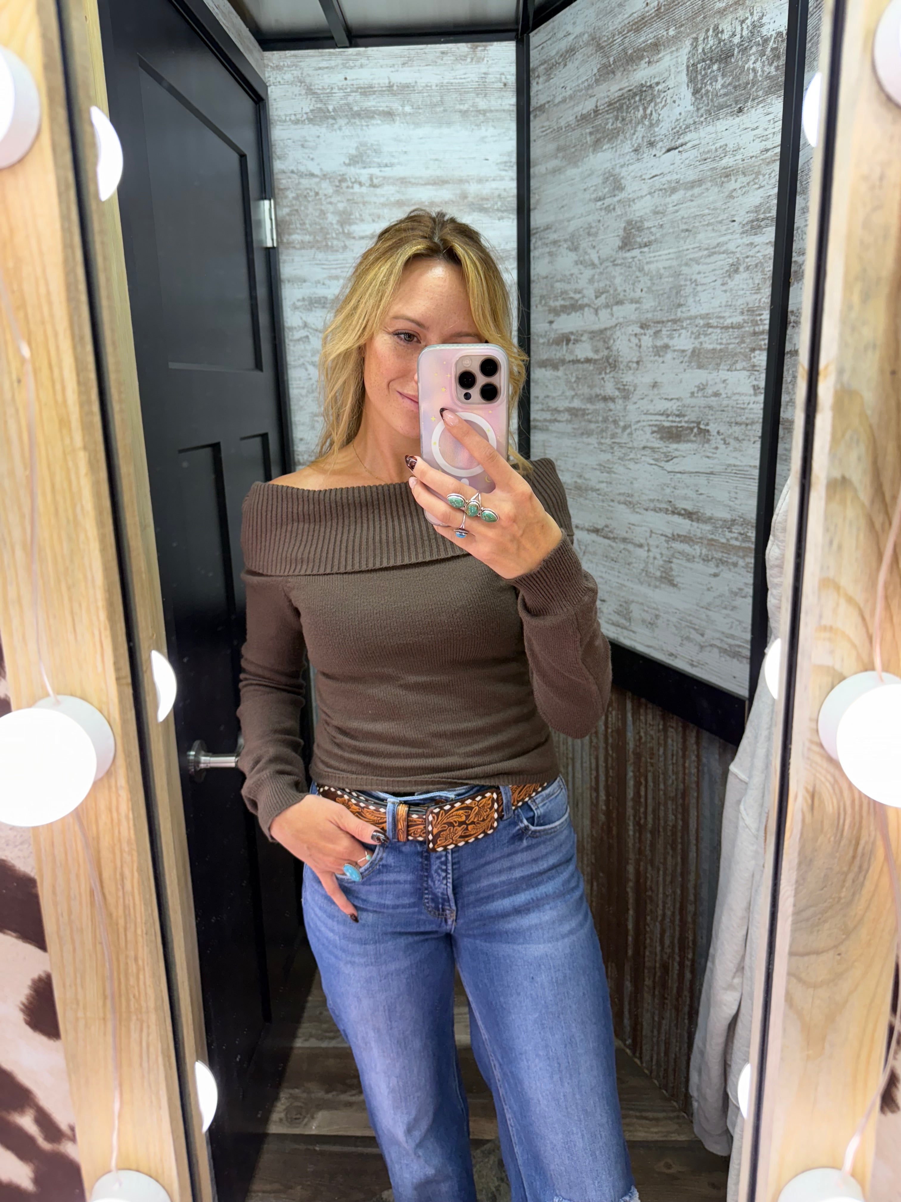 Ribbed Off-Shoulder Long Sleeve Sweater