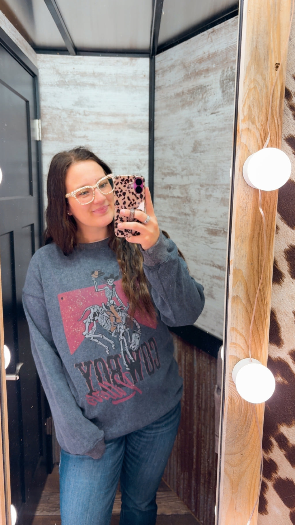 Cowboy Graphic Ribbed Knit Oversized Sweatshirt