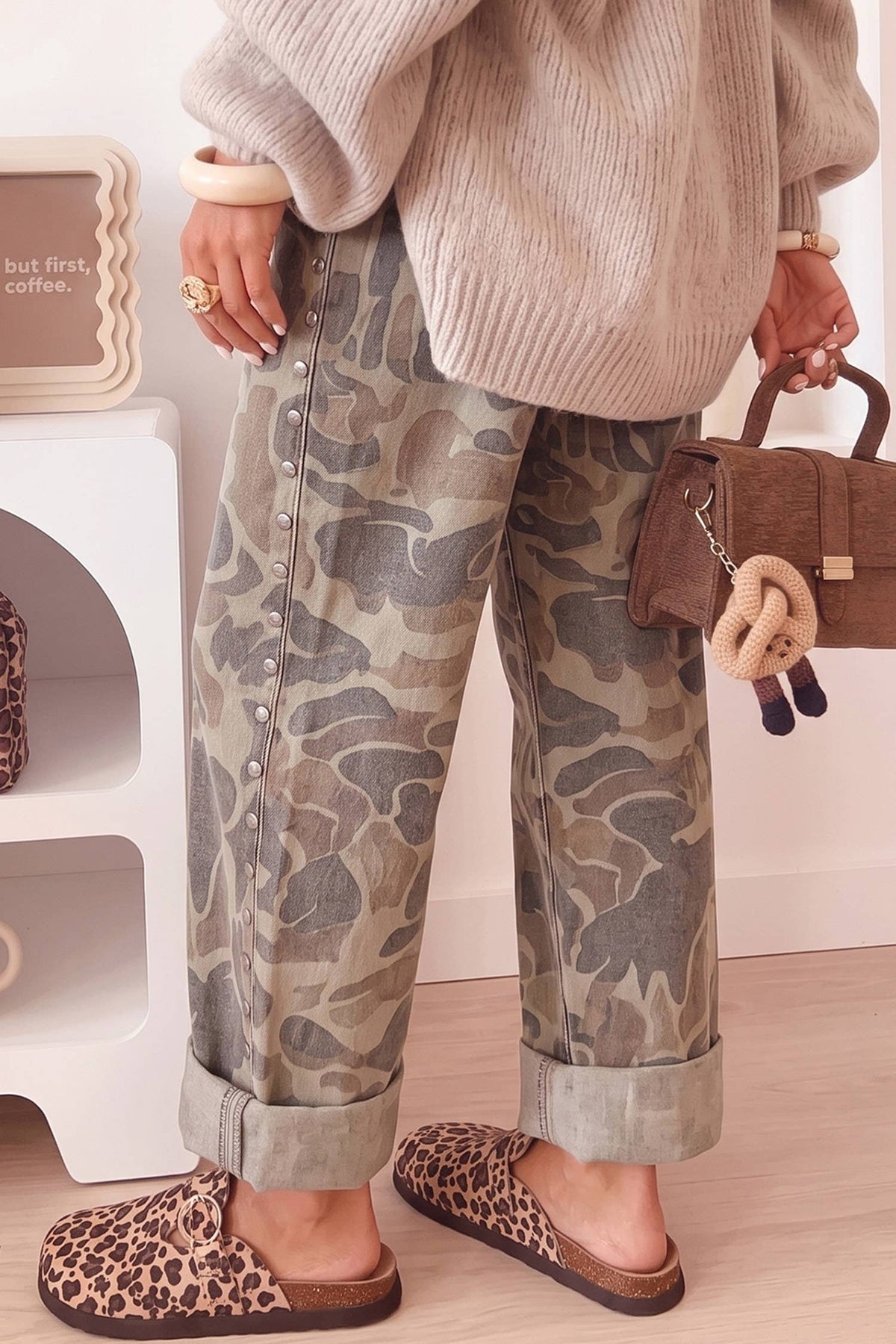 66 F/W 26 Hot Camouflage Studded Straight Loose Jeans (4-16)