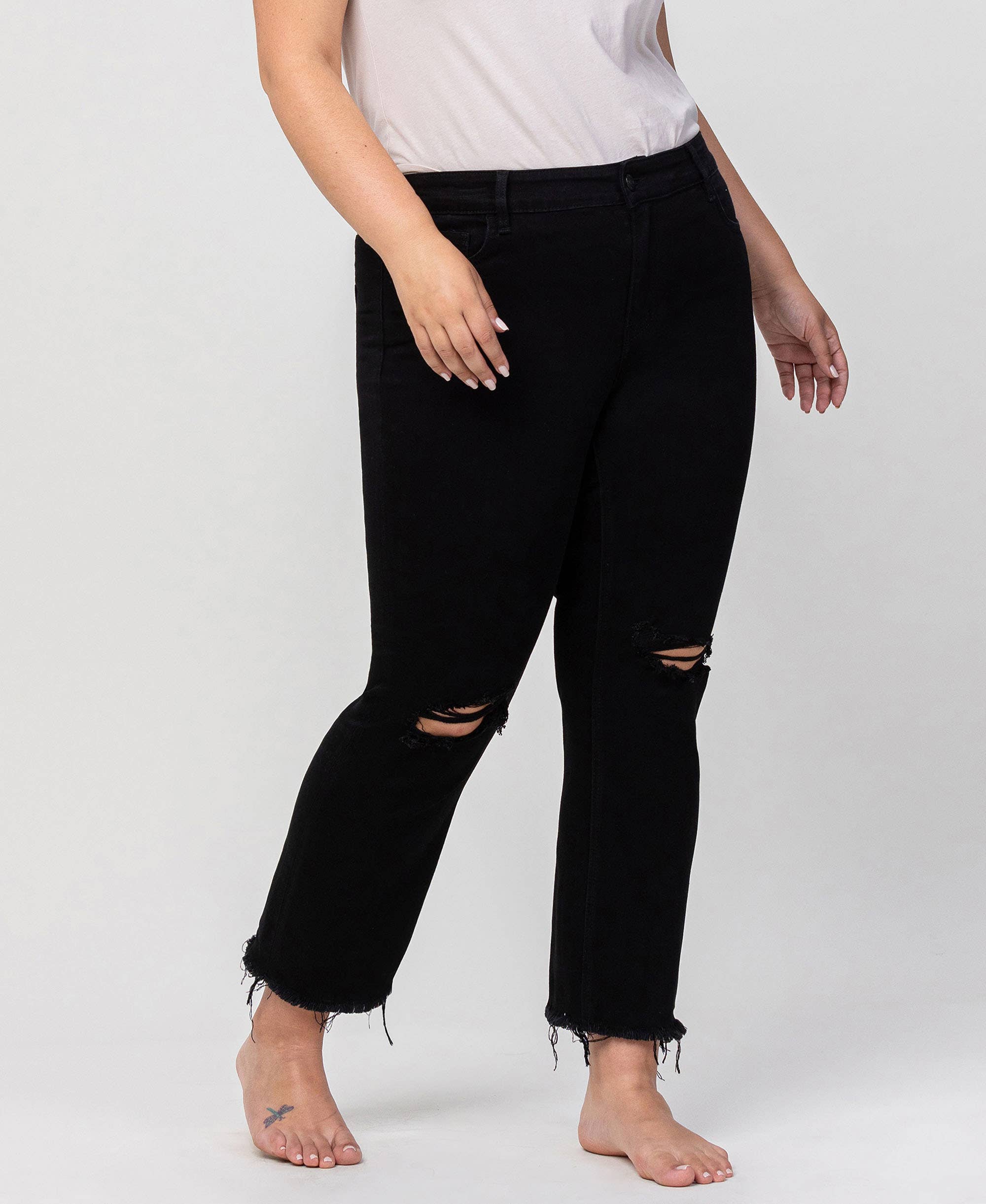 High rise straight with raw hem