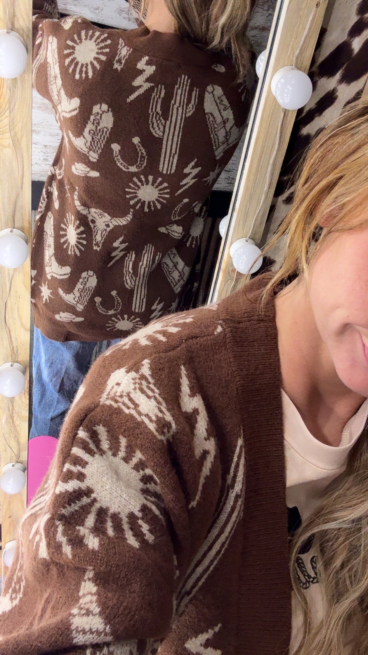 Oversized Western Graphic Knit Sweater (C)