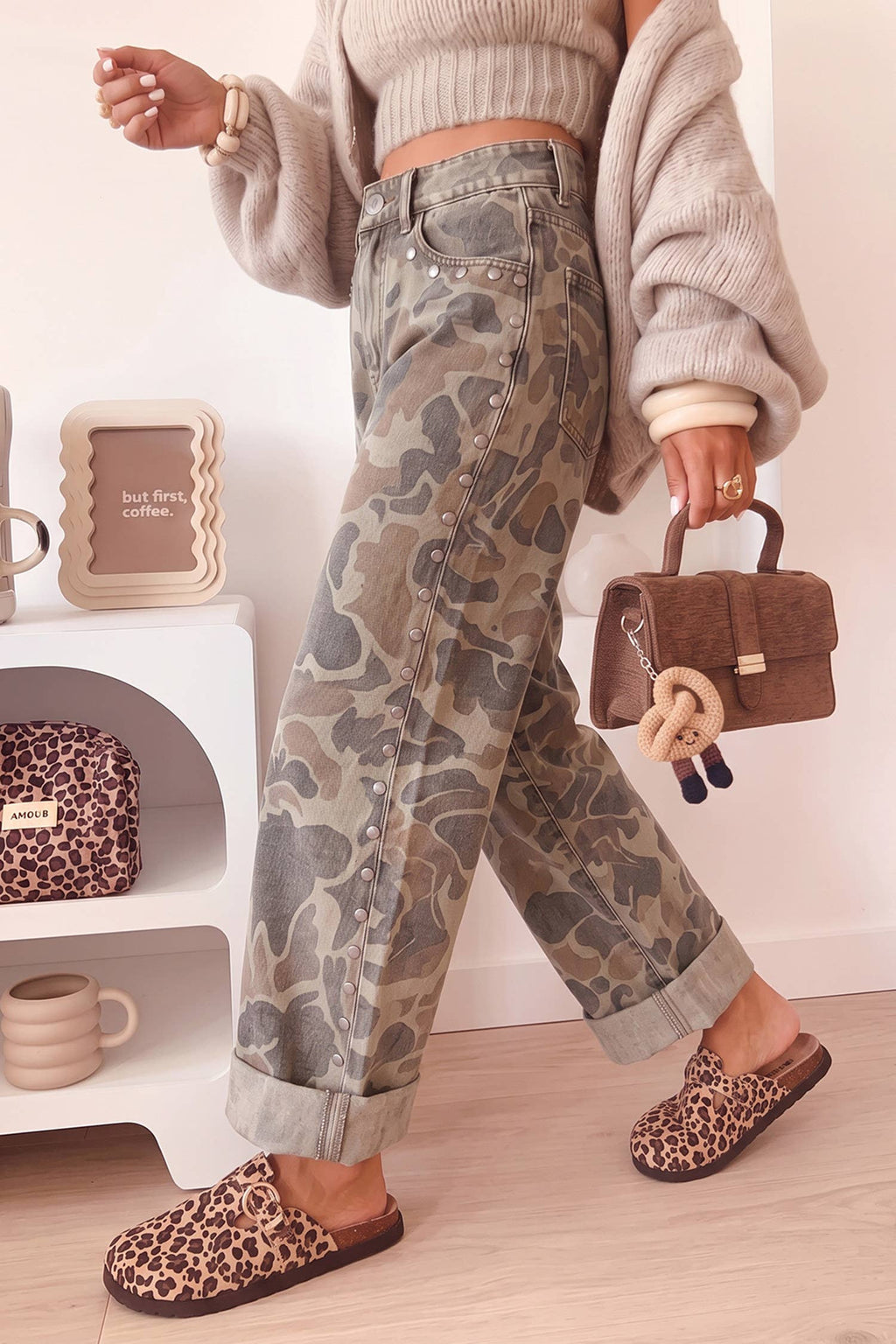 66 F/W 26 Hot Camouflage Studded Straight Loose Jeans (4-16)