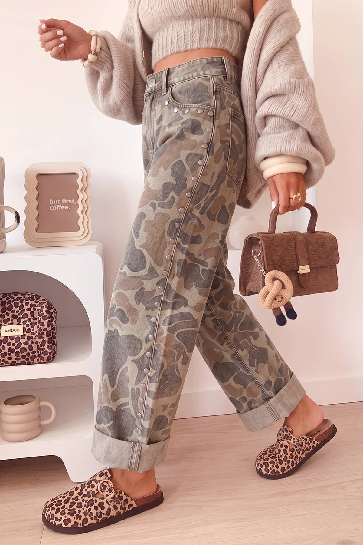 66 F/W 26 Hot Camouflage Studded Straight Loose Jeans (4-16)