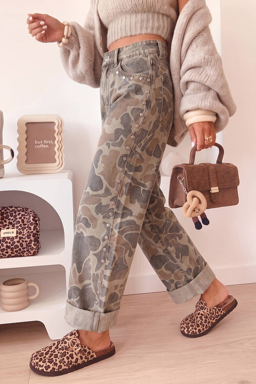 66 F/W 26 Hot Camouflage Studded Straight Loose Jeans (4-16)