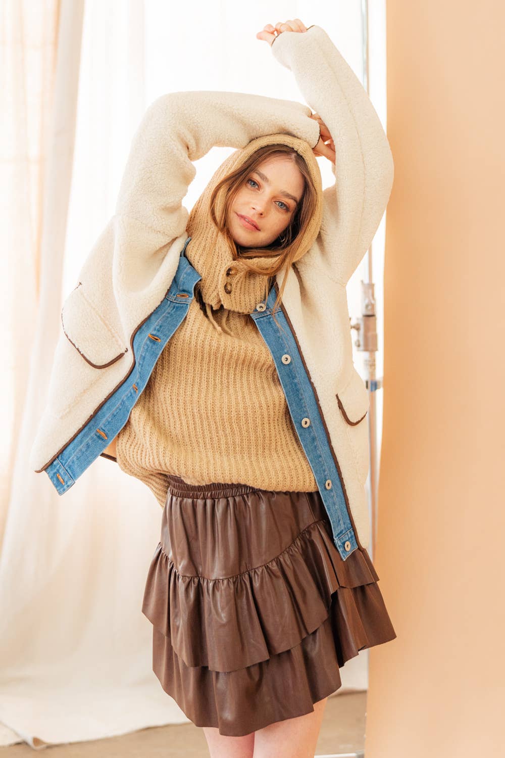 12W2946V-Oversized Balaclava Hoodie Soft Knit Sweater Top