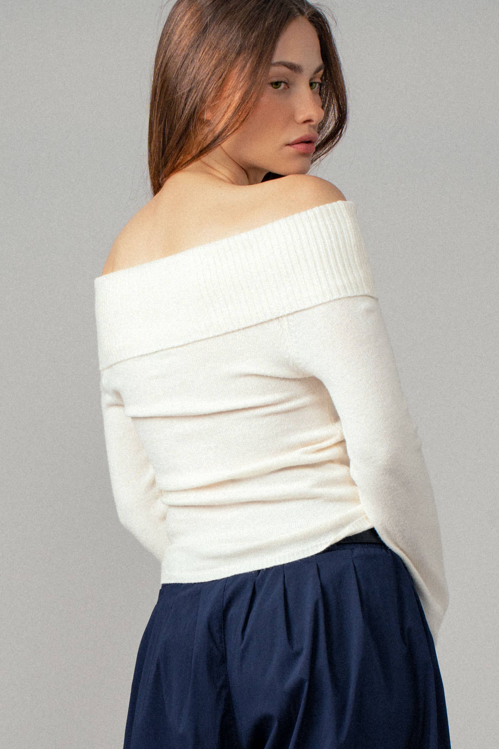 Ribbed Off-Shoulder Long Sleeve Sweater