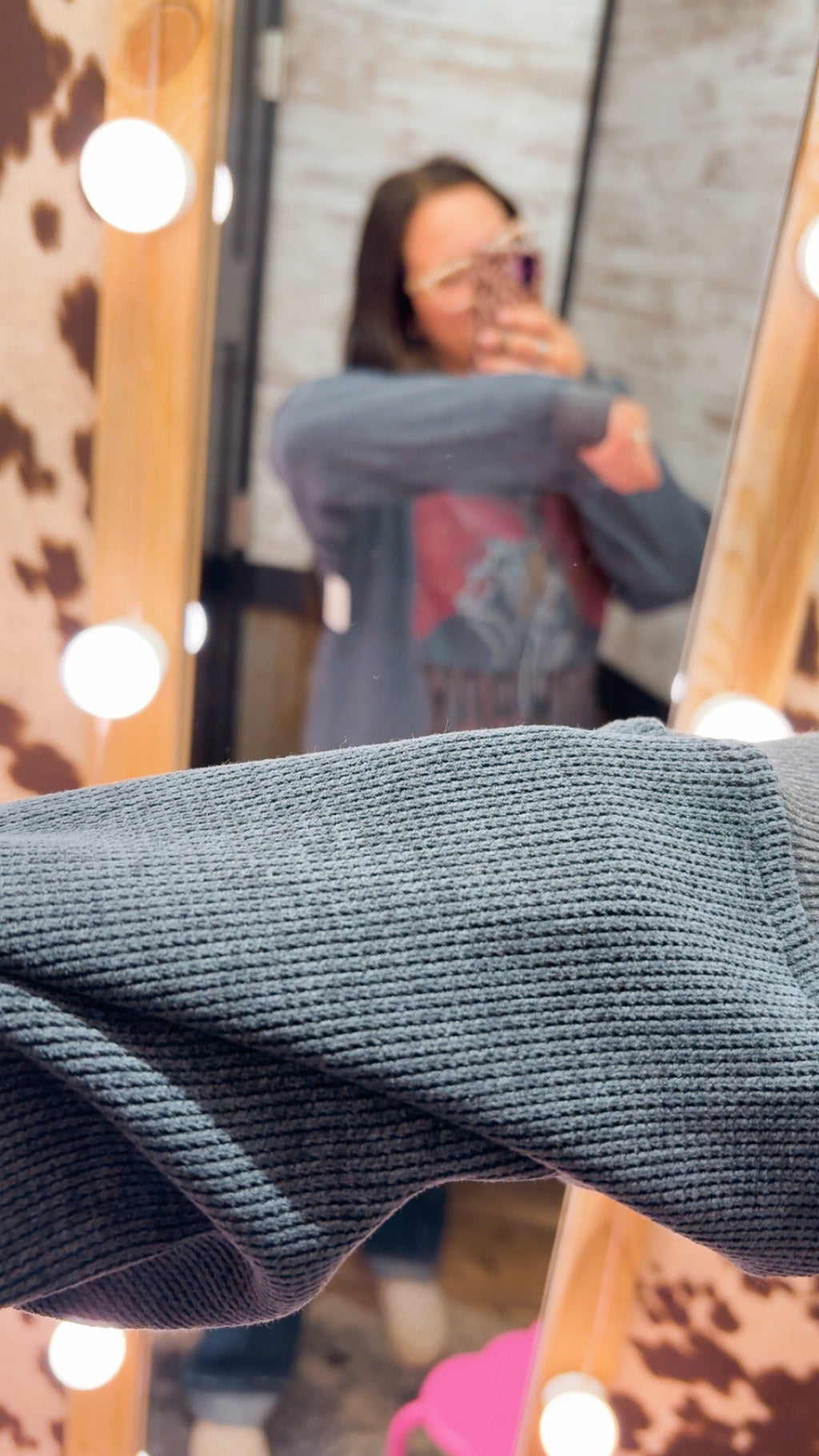 Cowboy Graphic Ribbed Knit Oversized Sweatshirt