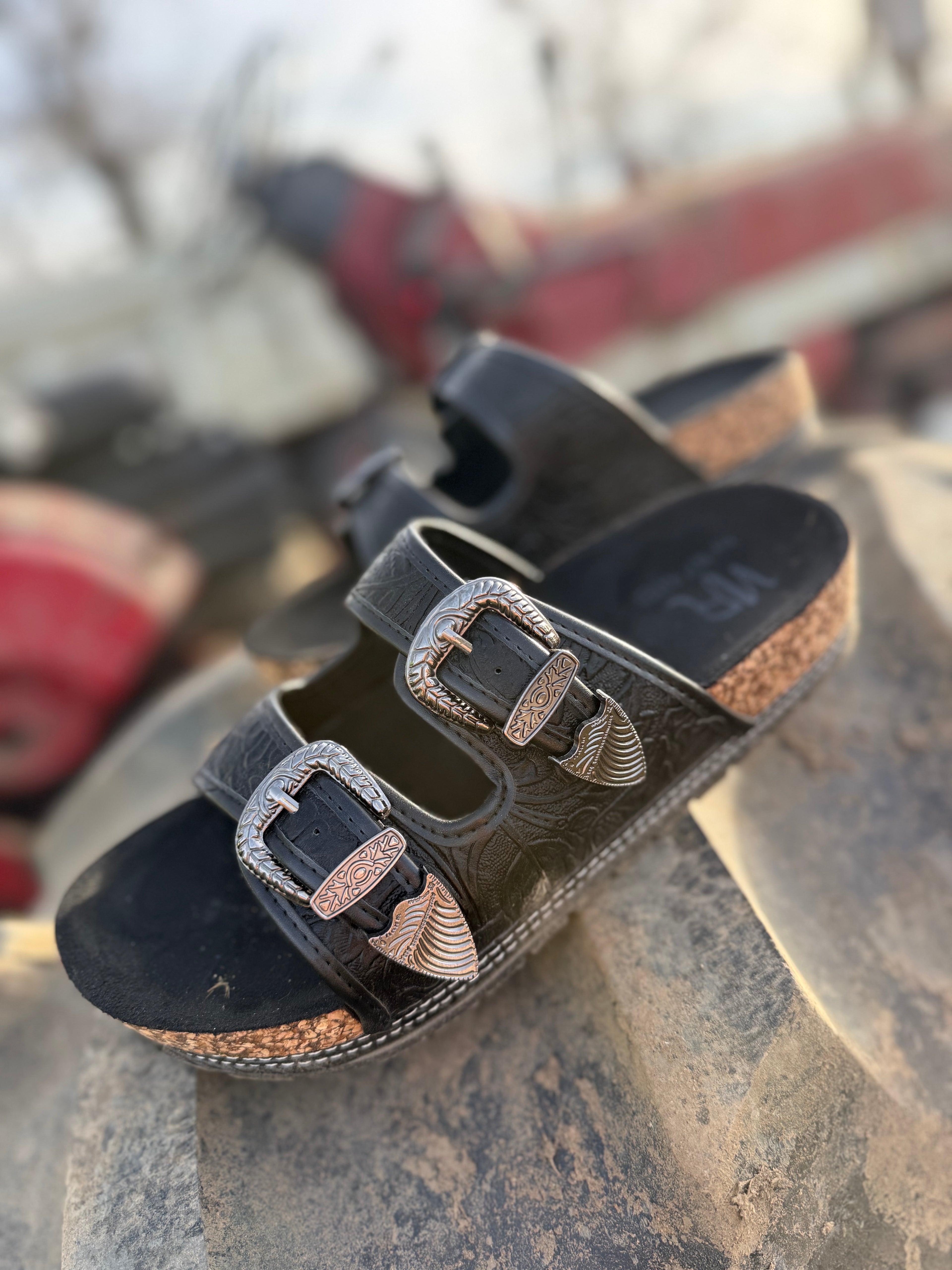Dual strap western sandals