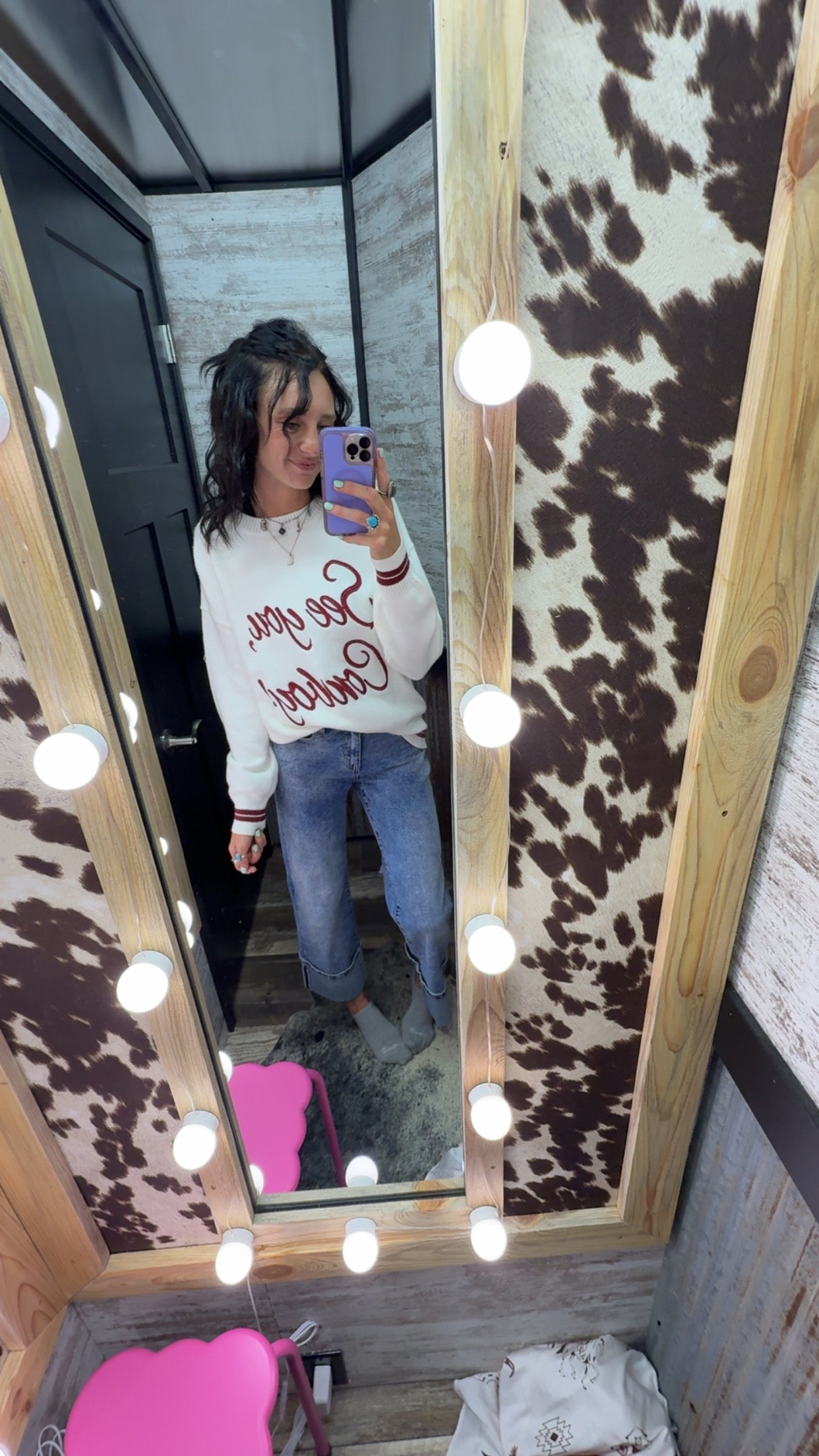 See You Cowboy Embroidered Western Graphic Sweater