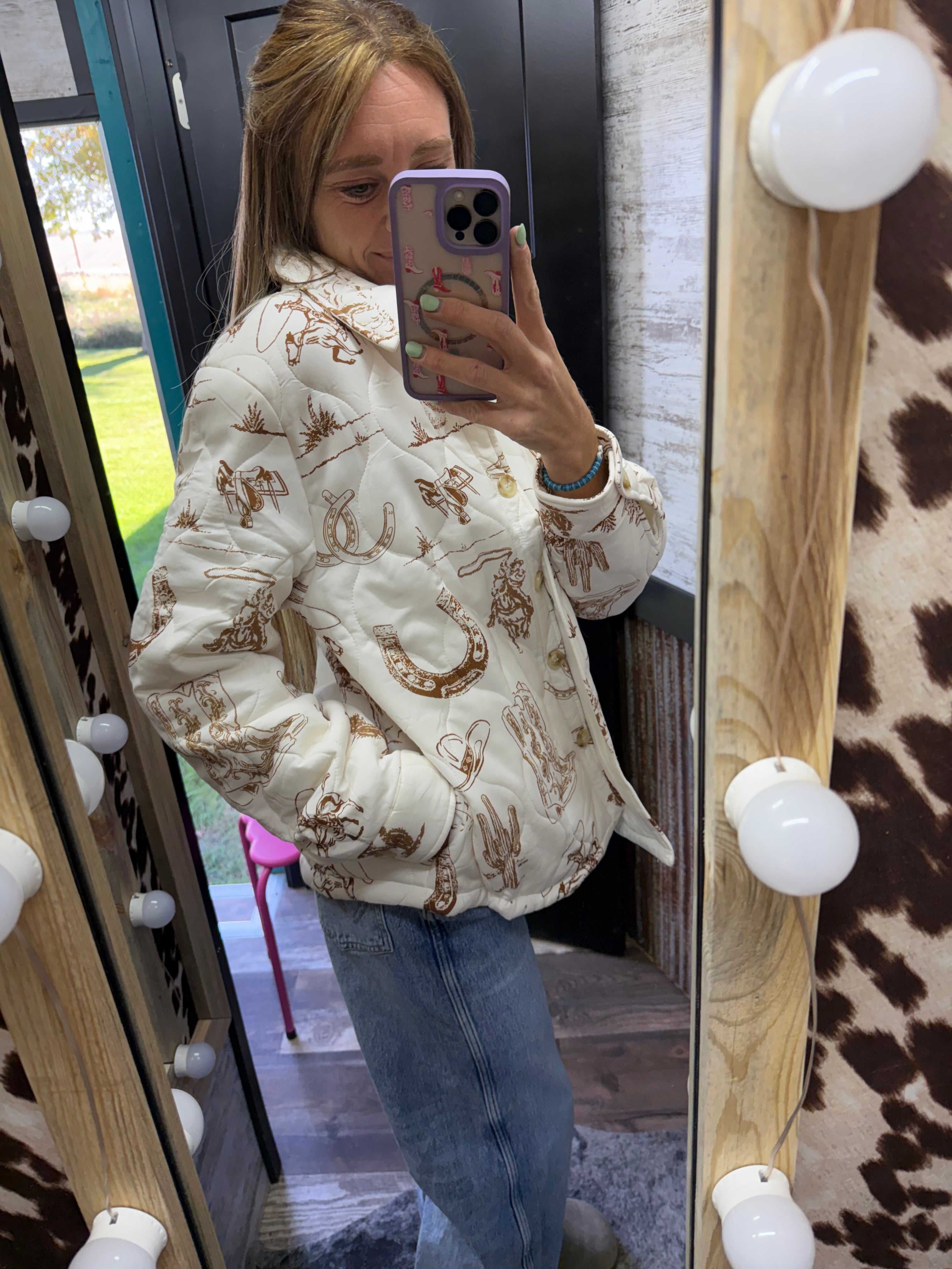 Western Printed Quilted Shacket