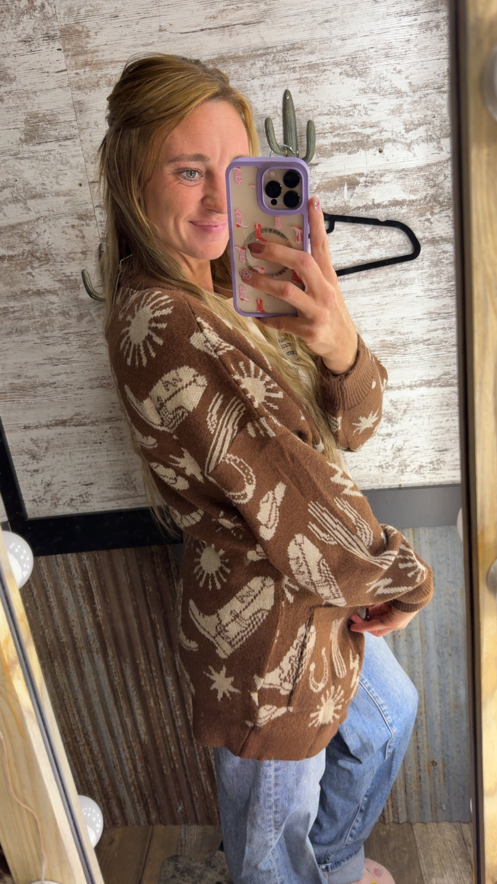 Oversized Western Graphic Knit Sweater (C)