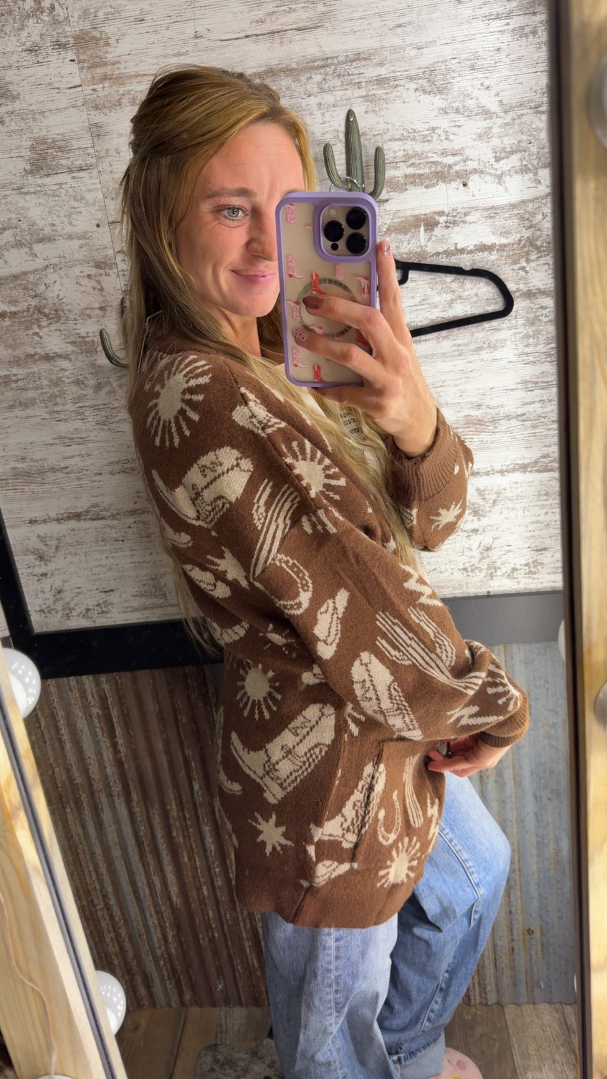 Oversized Western Graphic Knit Sweater (C)