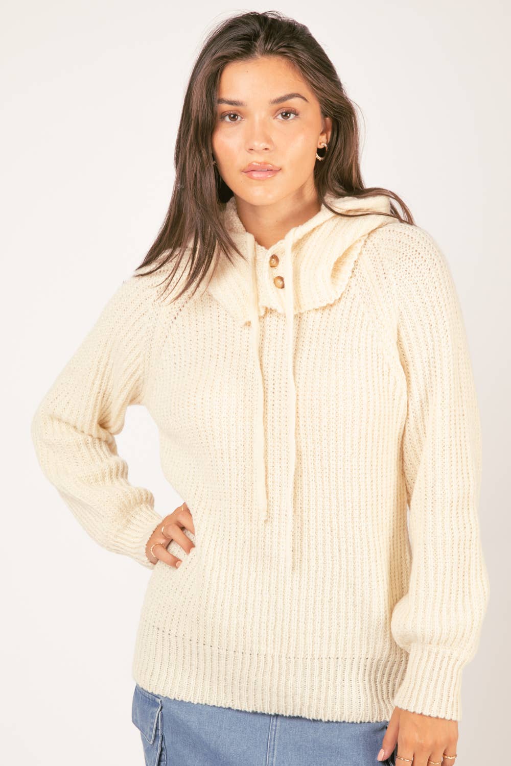 12W2946V-Oversized Balaclava Hoodie Soft Knit Sweater Top