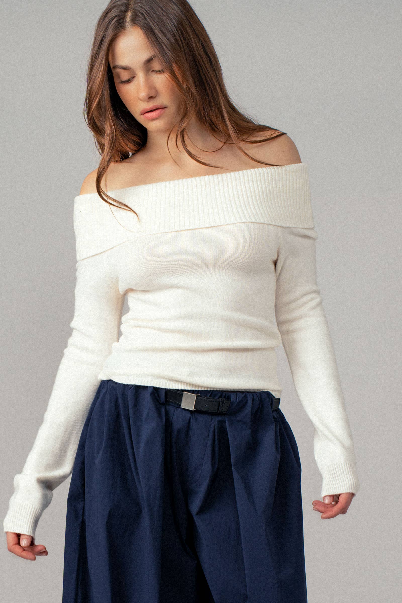 Ribbed Off-Shoulder Long Sleeve Sweater