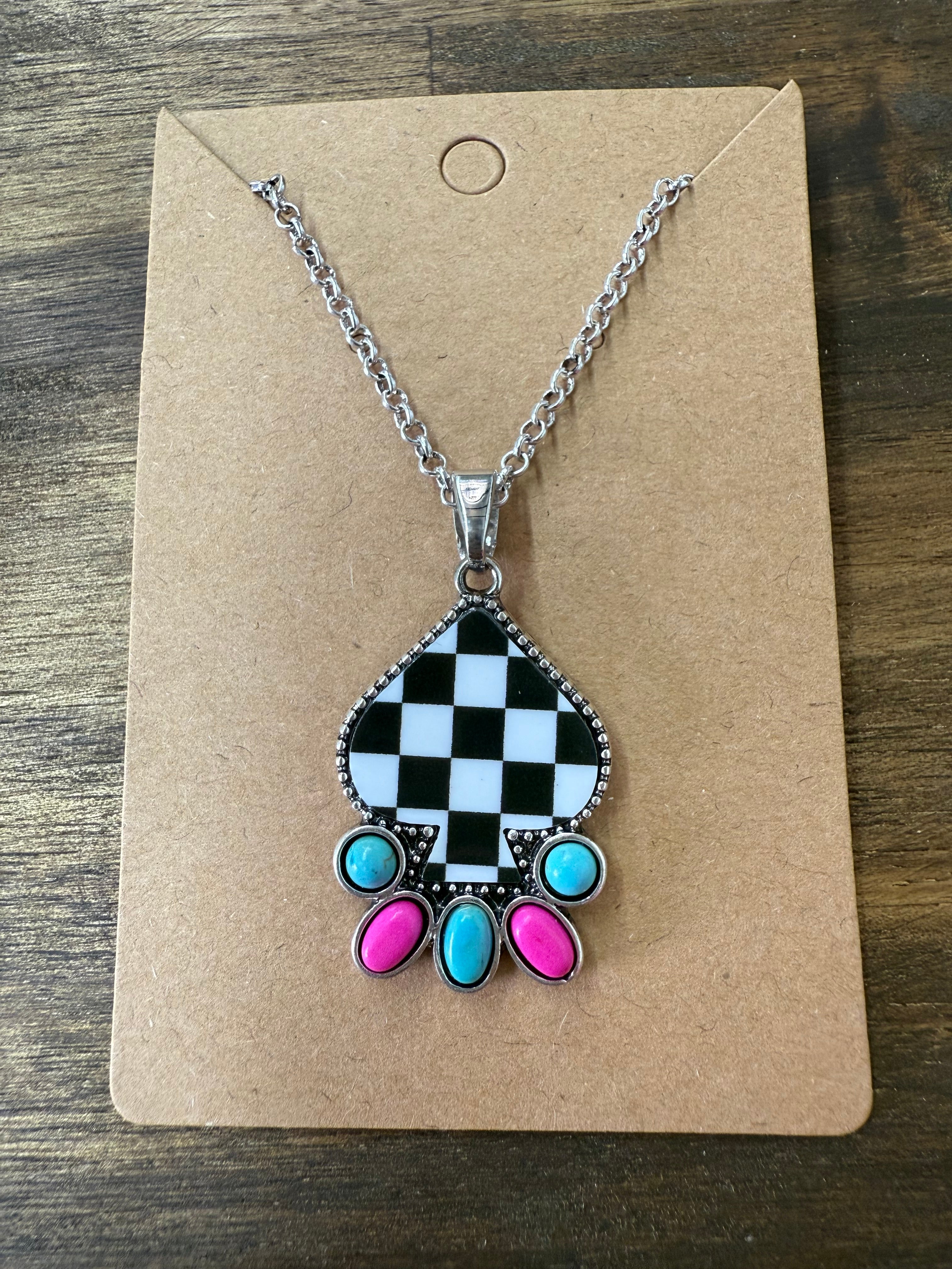 Checkered Spade Cluster Necklace