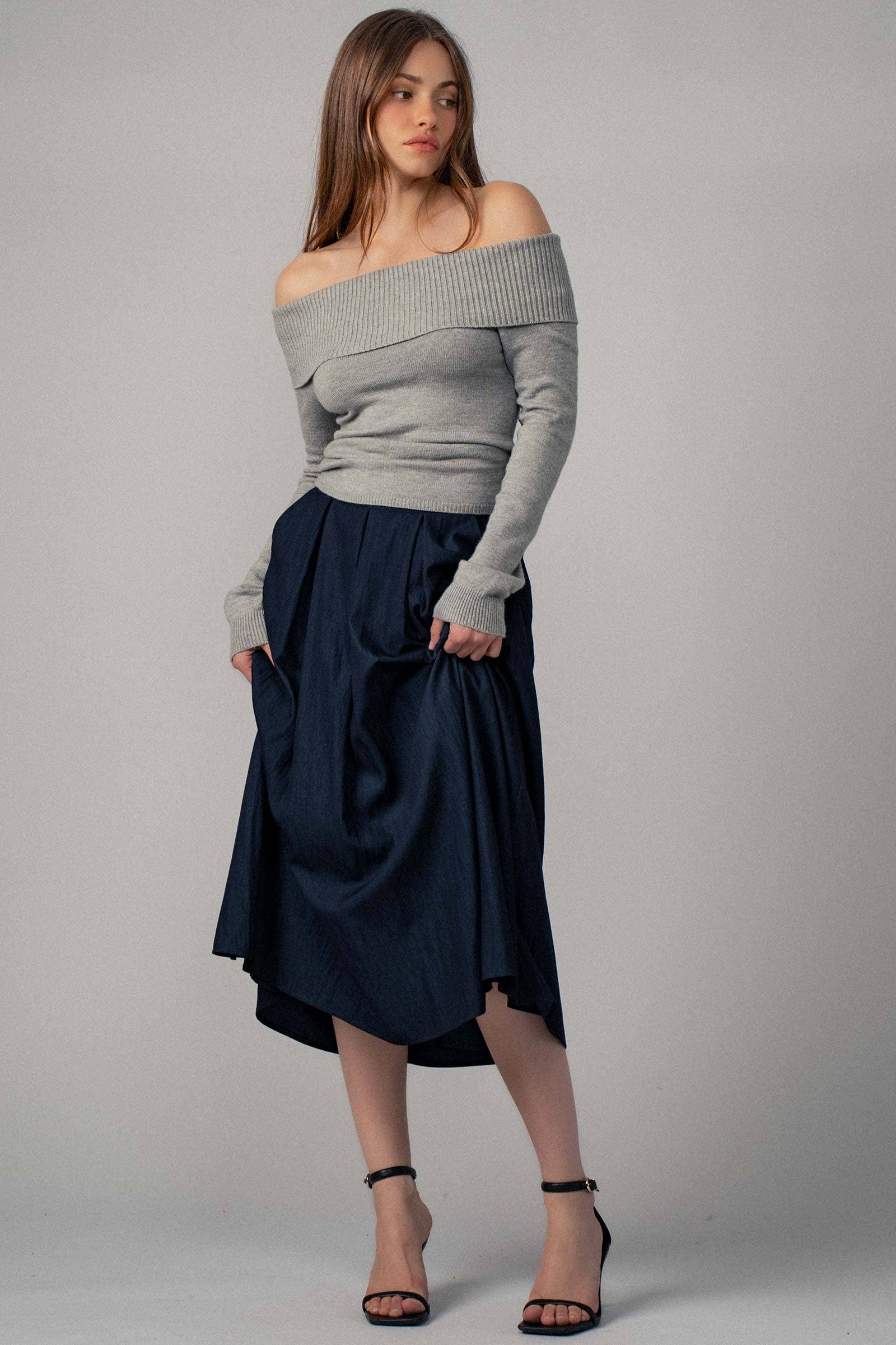 Ribbed Off-Shoulder Long Sleeve Sweater