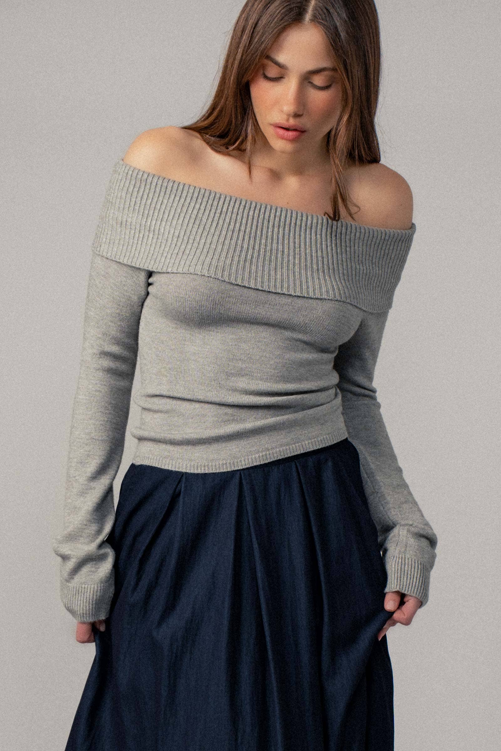 Ribbed Off-Shoulder Long Sleeve Sweater