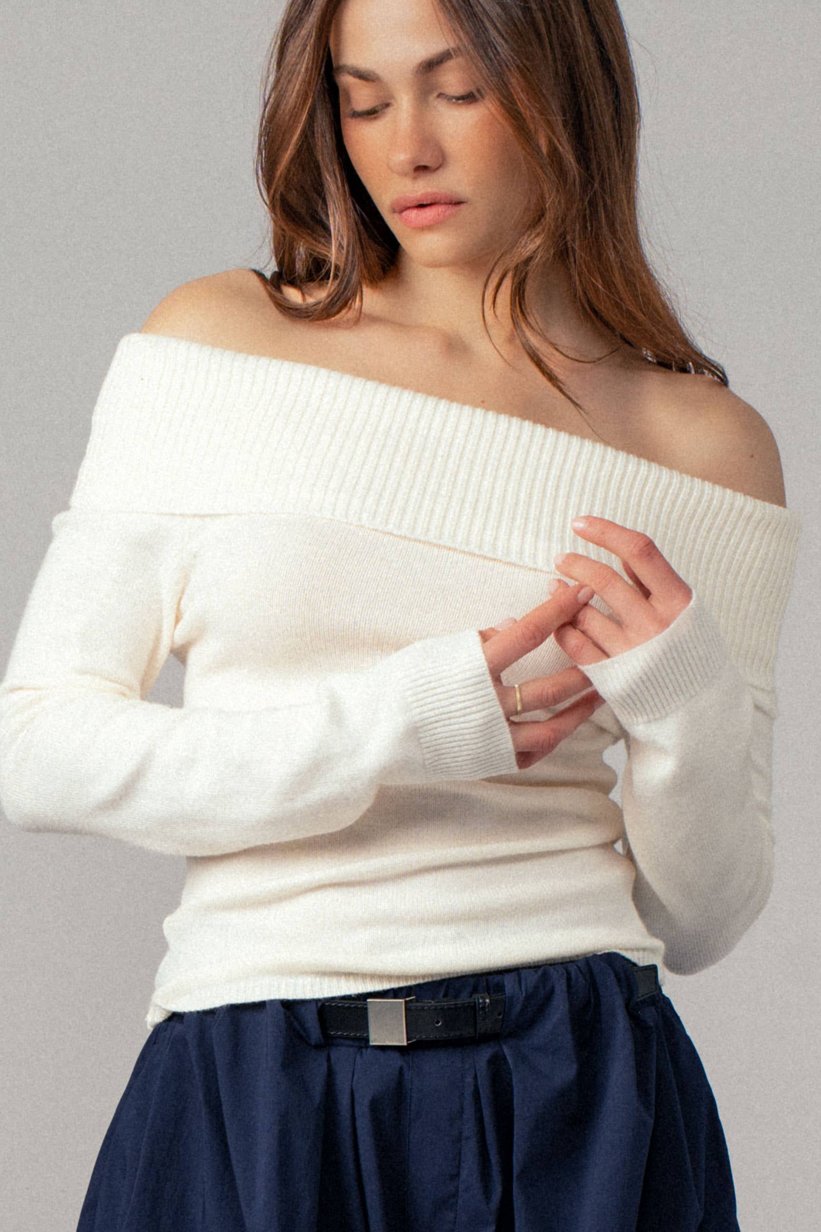 Ribbed Off-Shoulder Long Sleeve Sweater