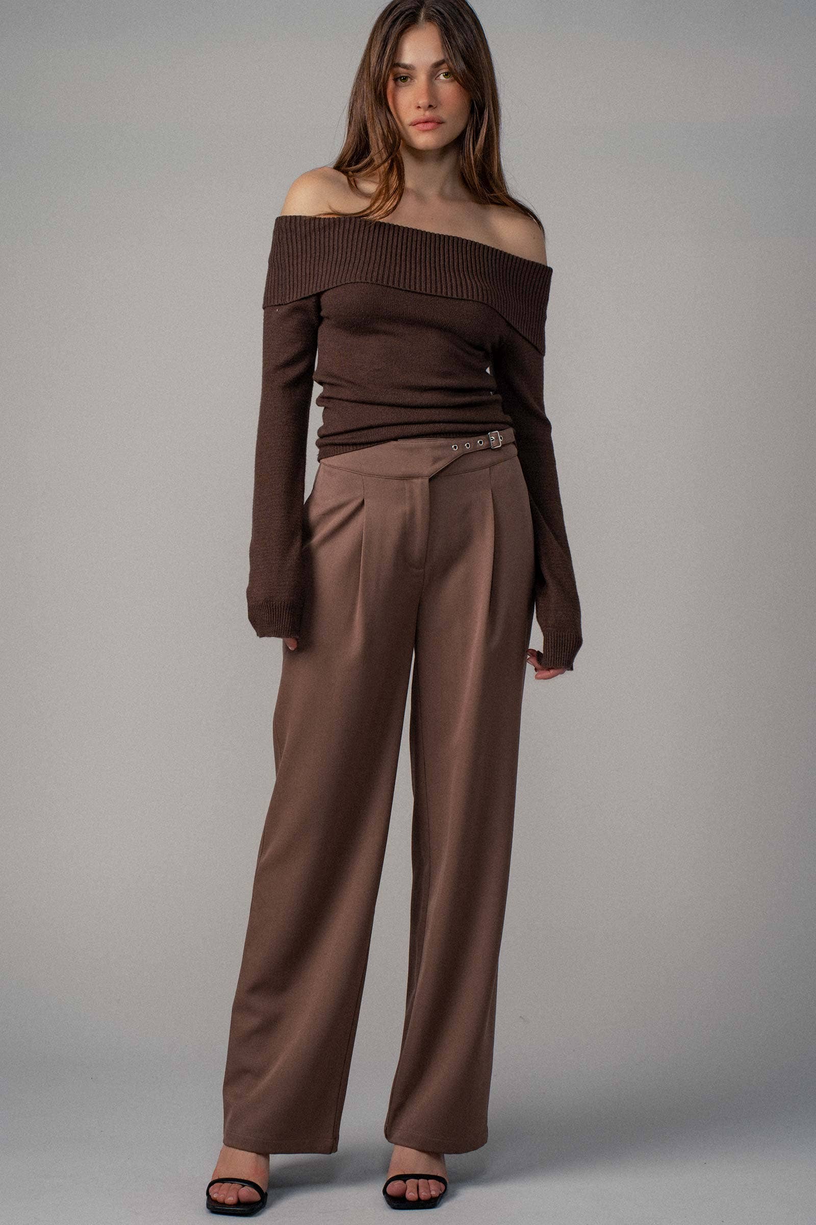 Ribbed Off-Shoulder Long Sleeve Sweater