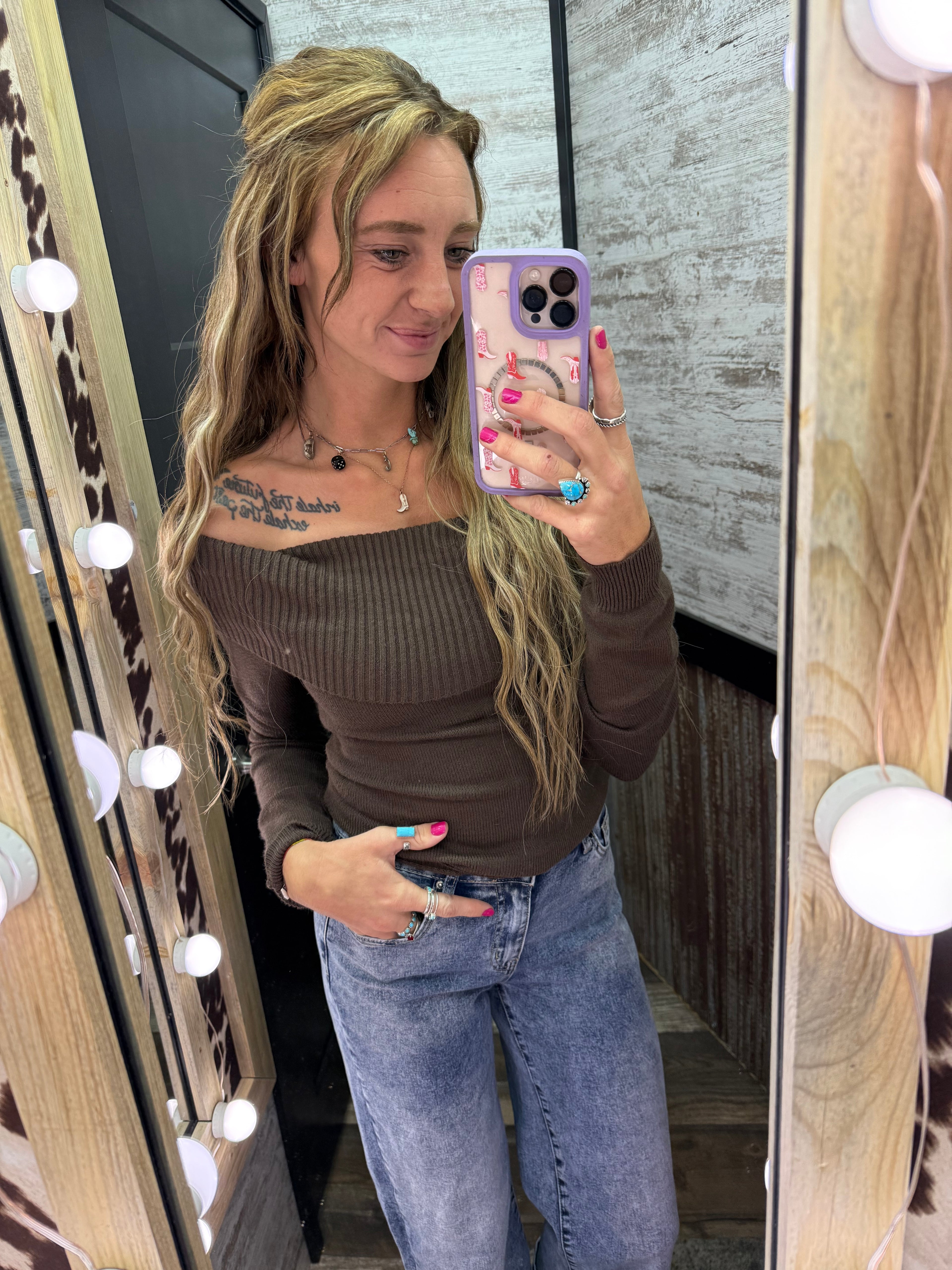 Ribbed Off-Shoulder Sweater