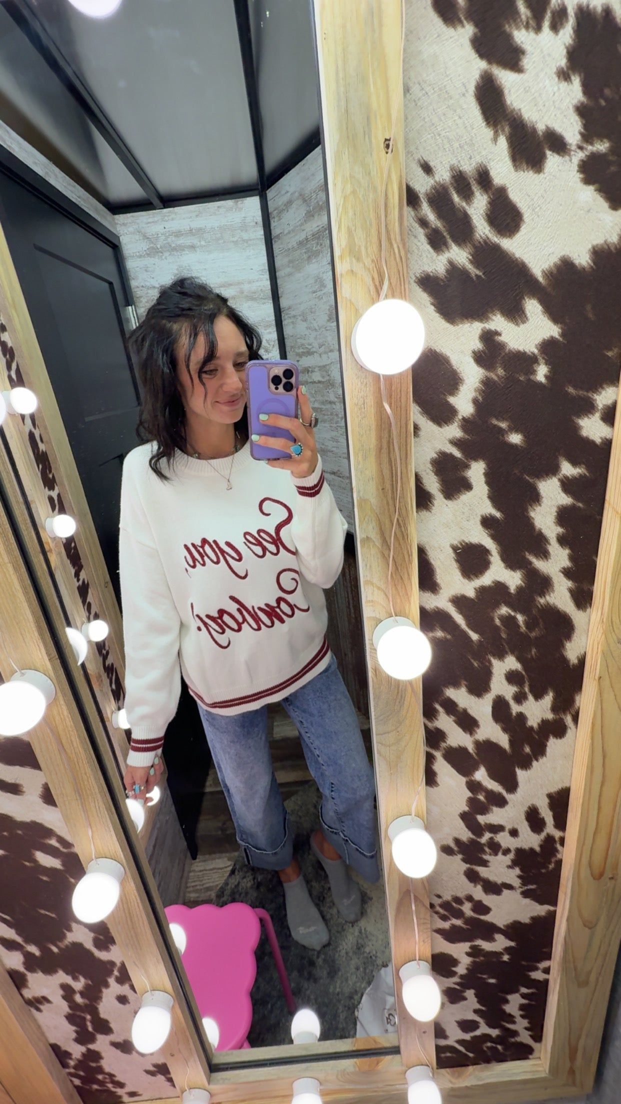 See You Cowboy Embroidered Western Graphic Sweater