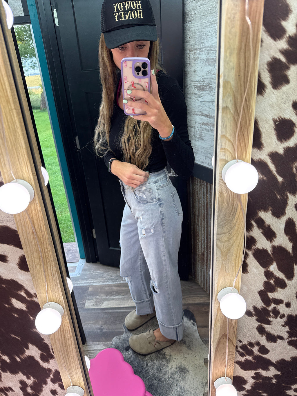 Light Wash Distressed Flare Jeans