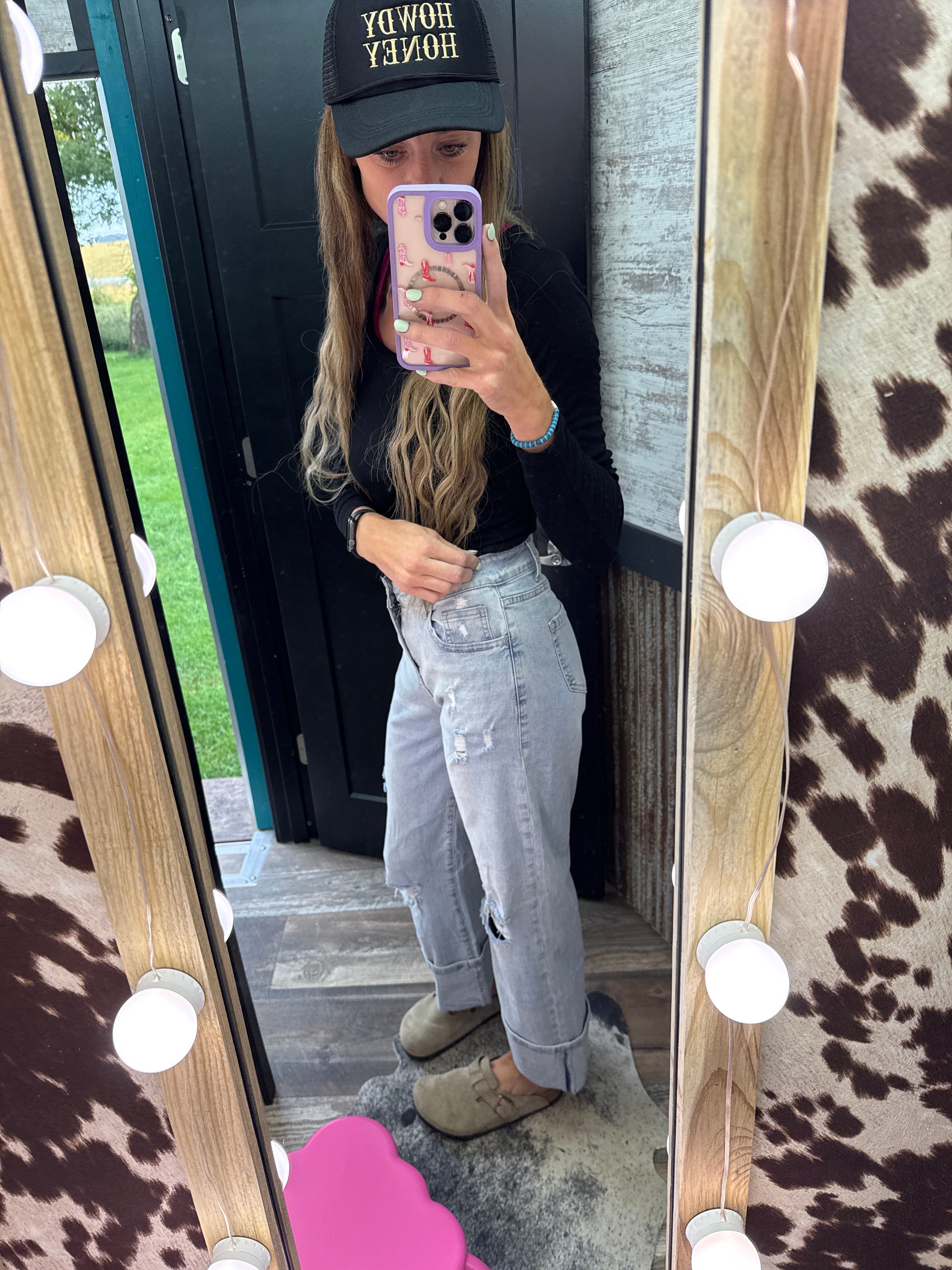 Light Wash Distressed Flare Jeans