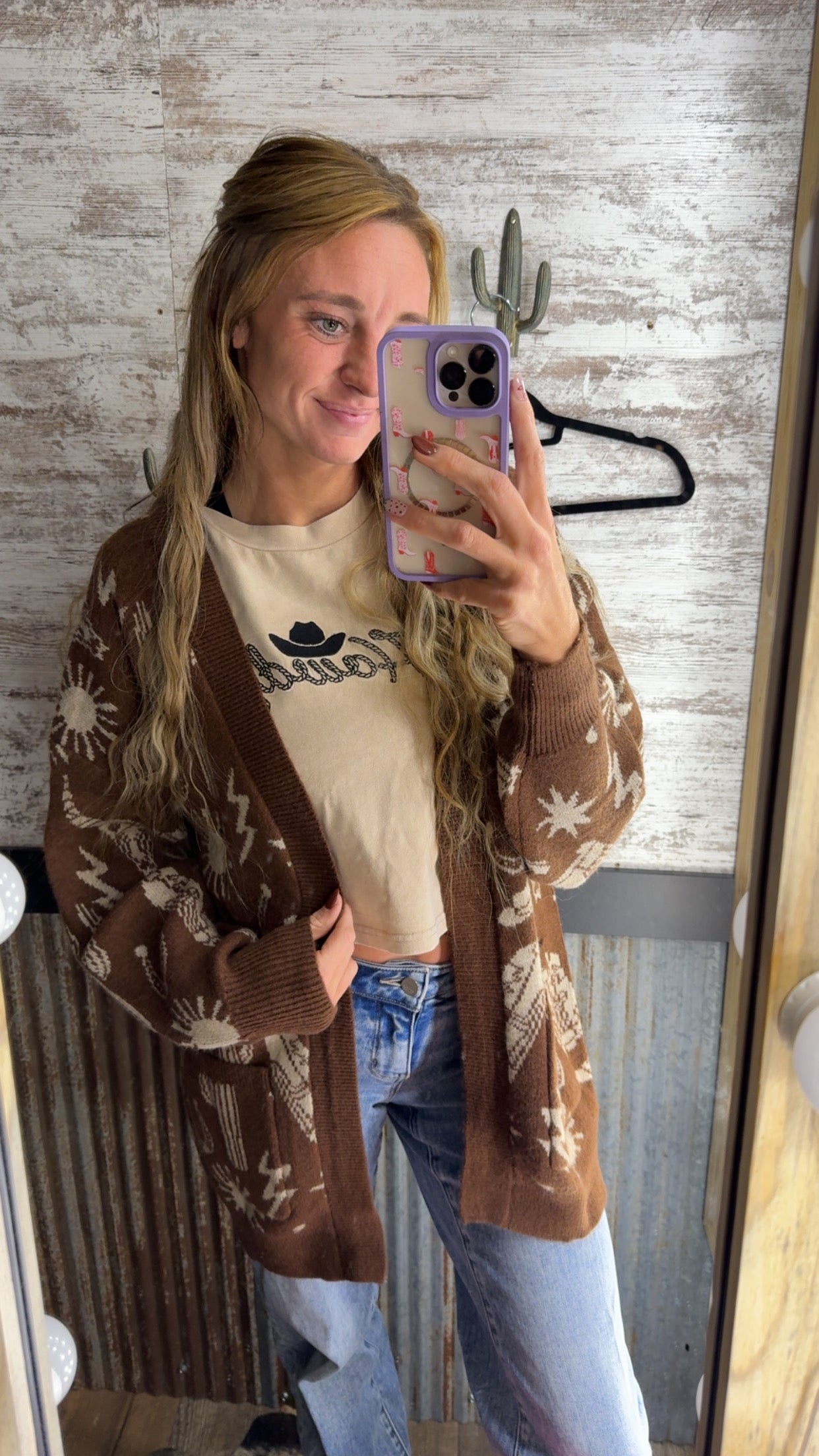 Oversized Western Graphic Knit Sweater (C)