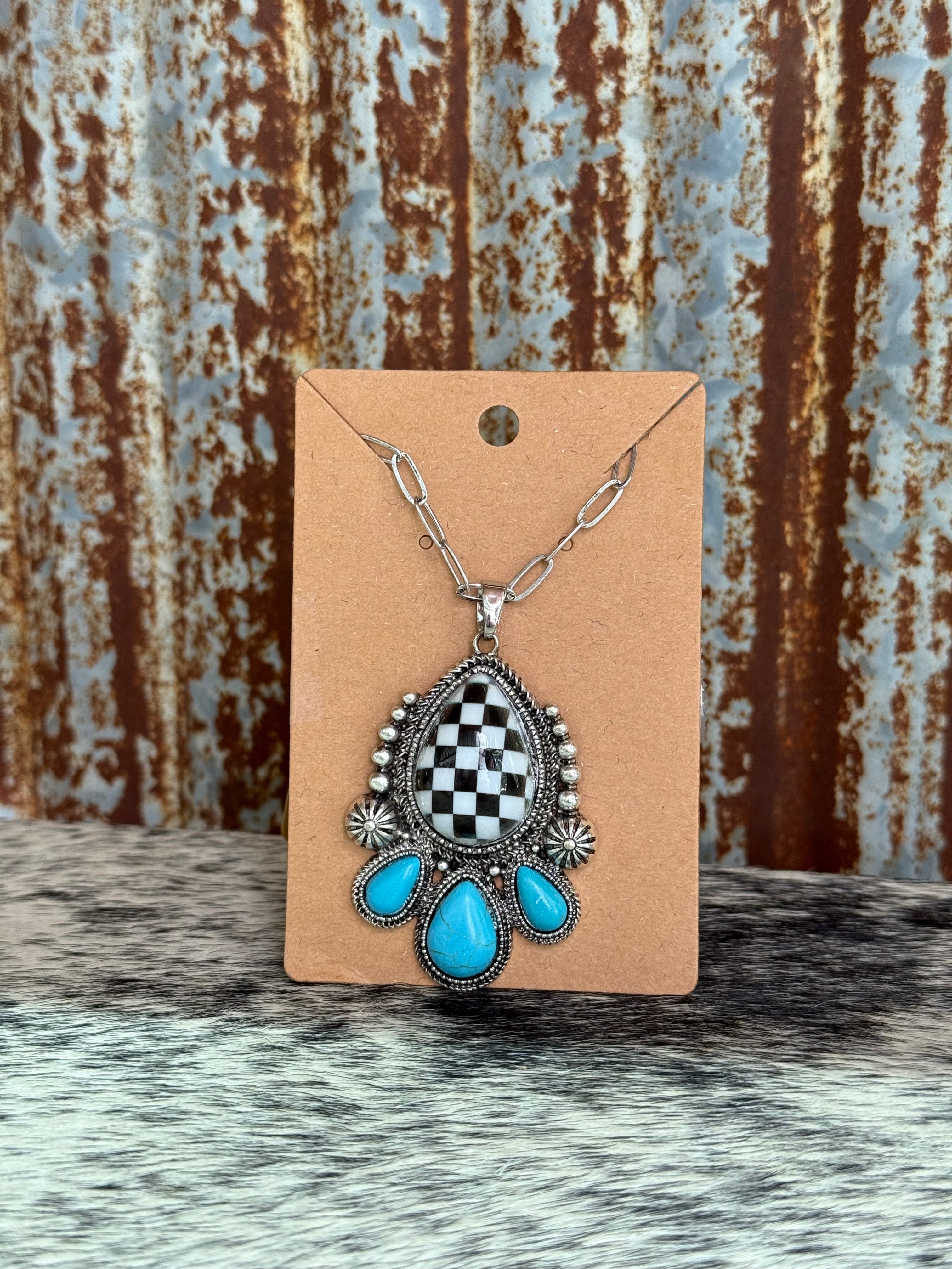Checkered Teardrop Turquoise Necklace