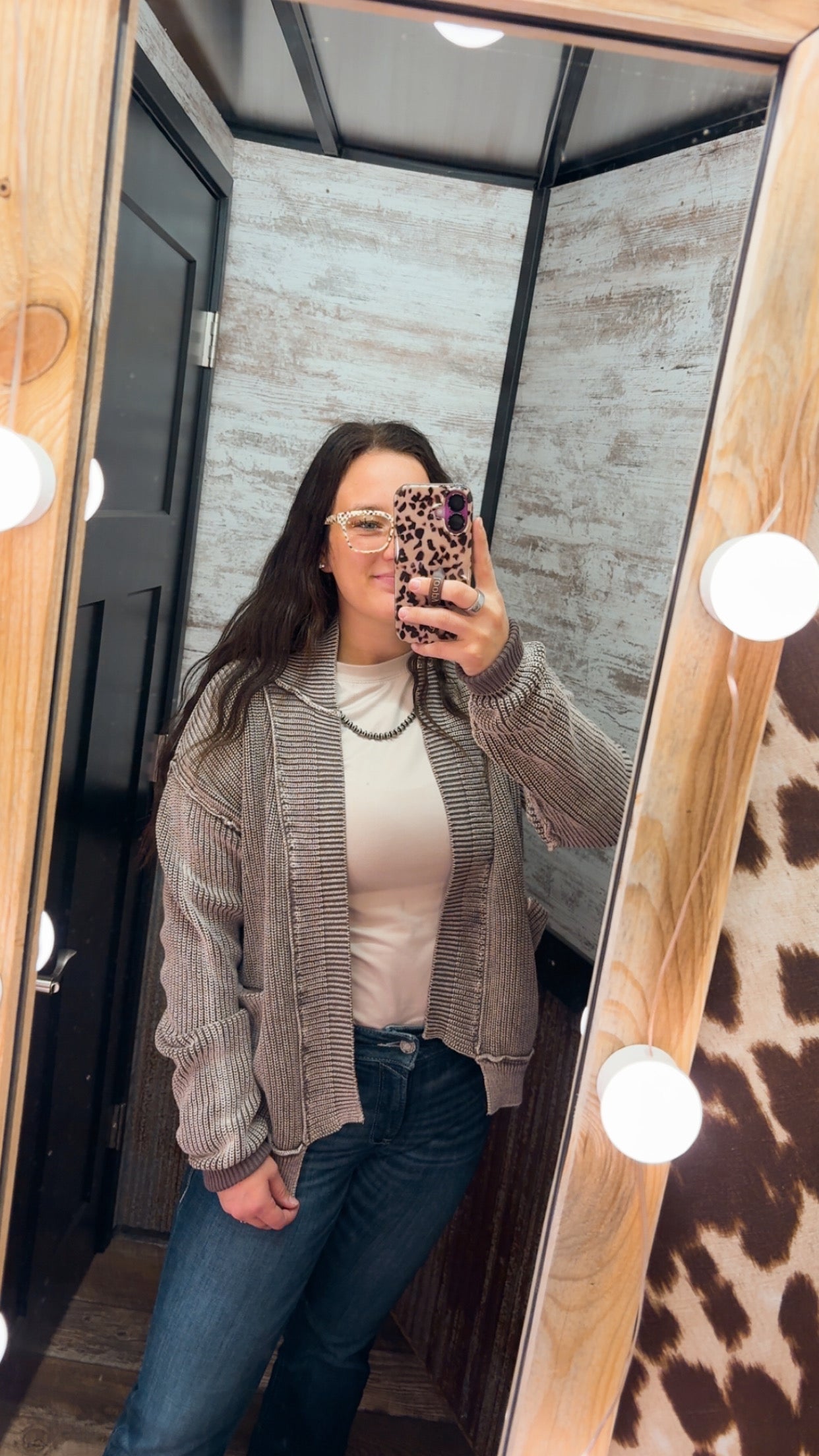 Washed dropped shoulder cardigan w side pockets