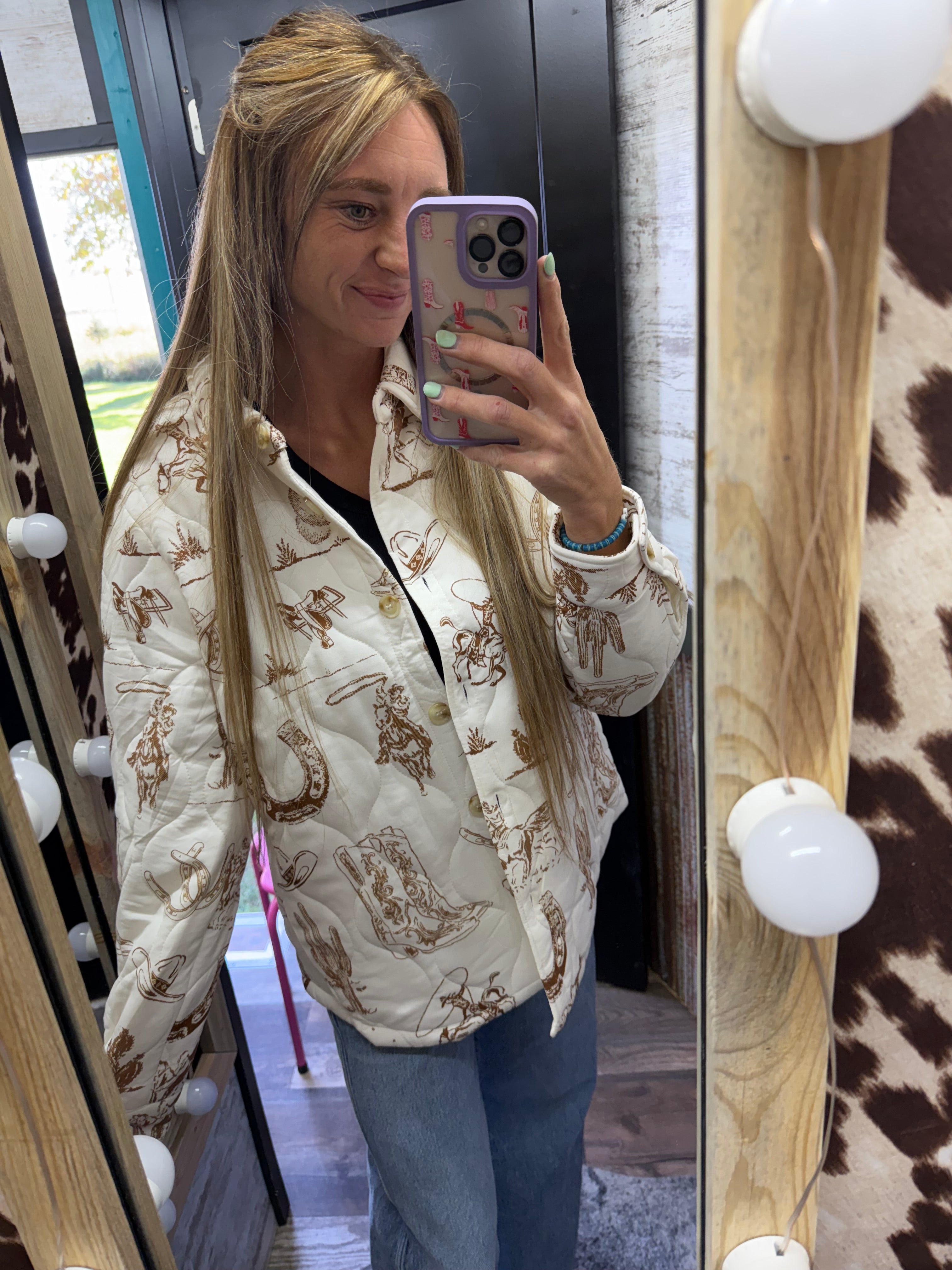 Western Printed Quilted Shacket