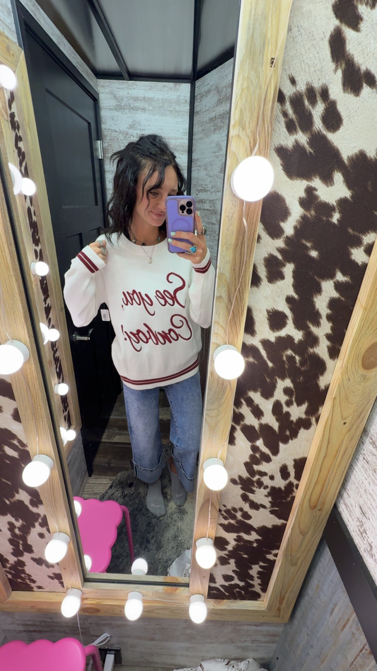 See You Cowboy Embroidered Western Graphic Sweater