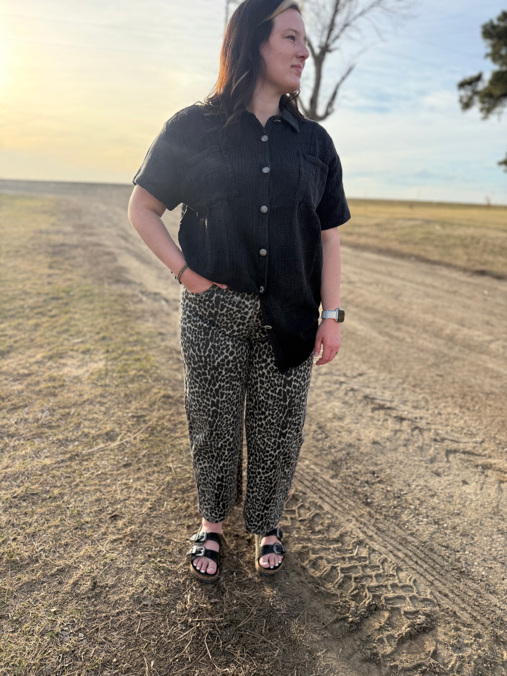 Leopard Print Barrel Jeans