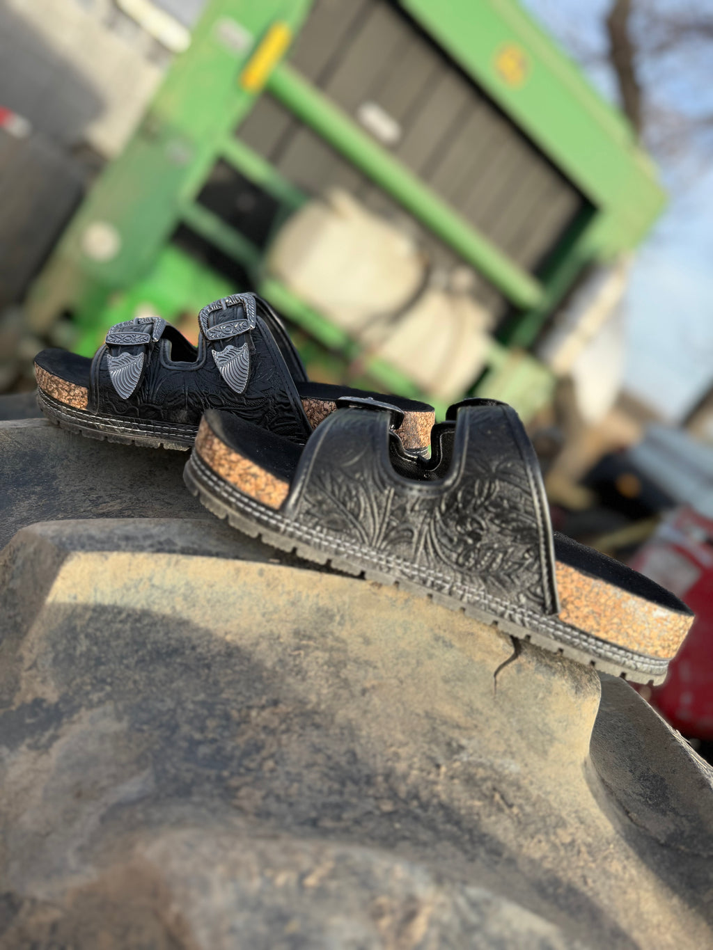 Dual strap western sandals