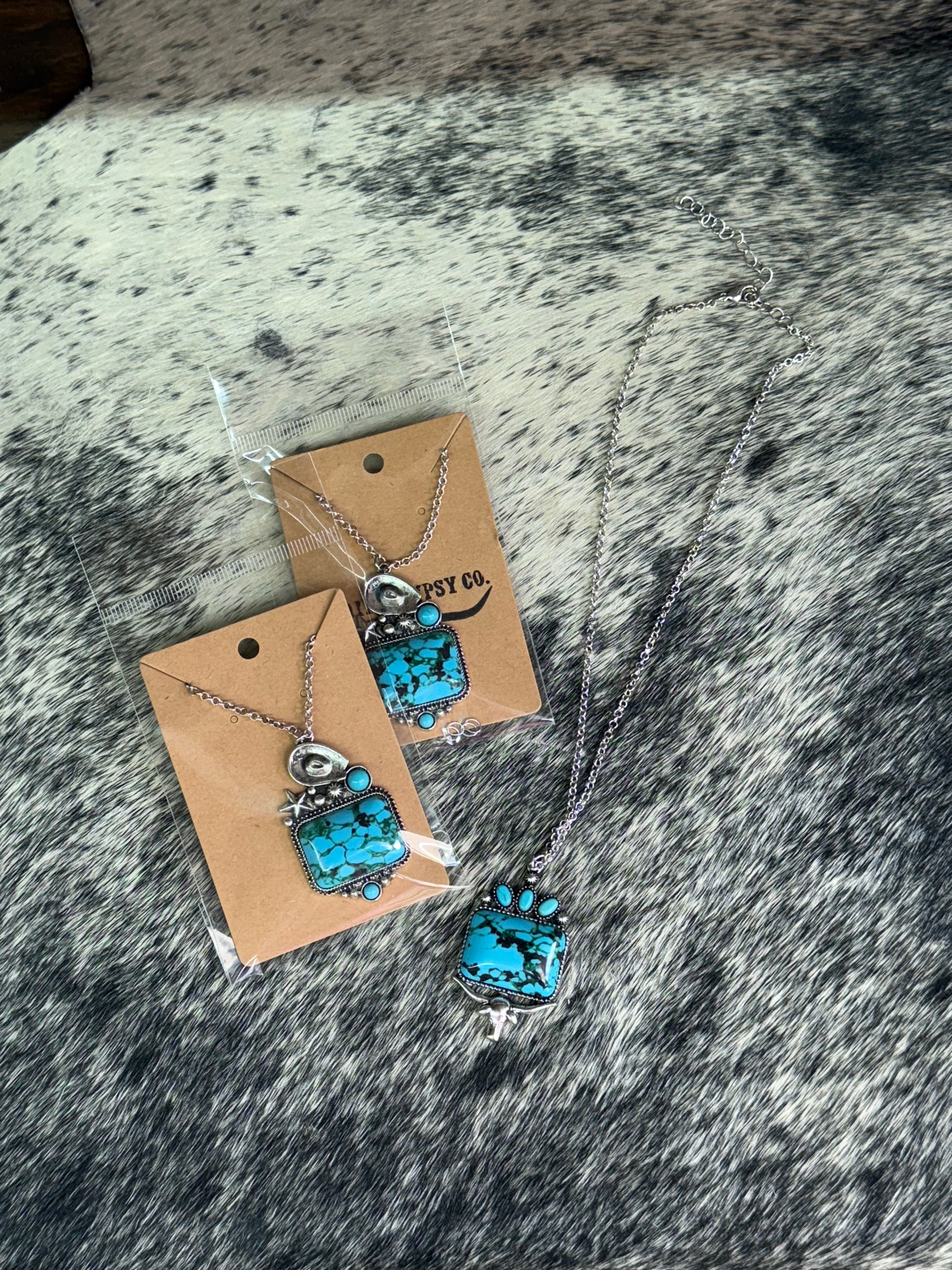 Cowboy Hat Cluster Turquoise Necklace