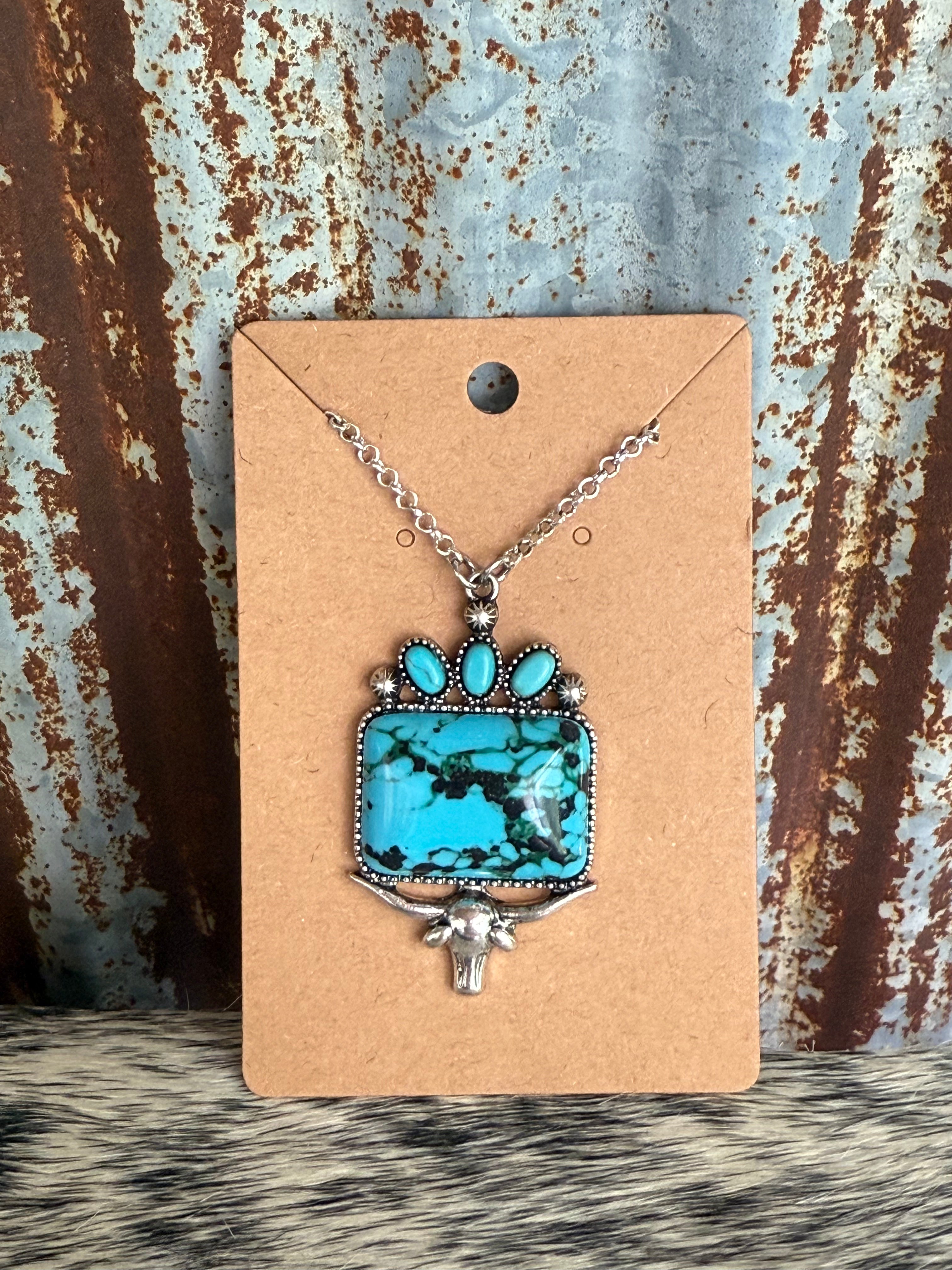 Longhorn Turquoise Cluster Necklace